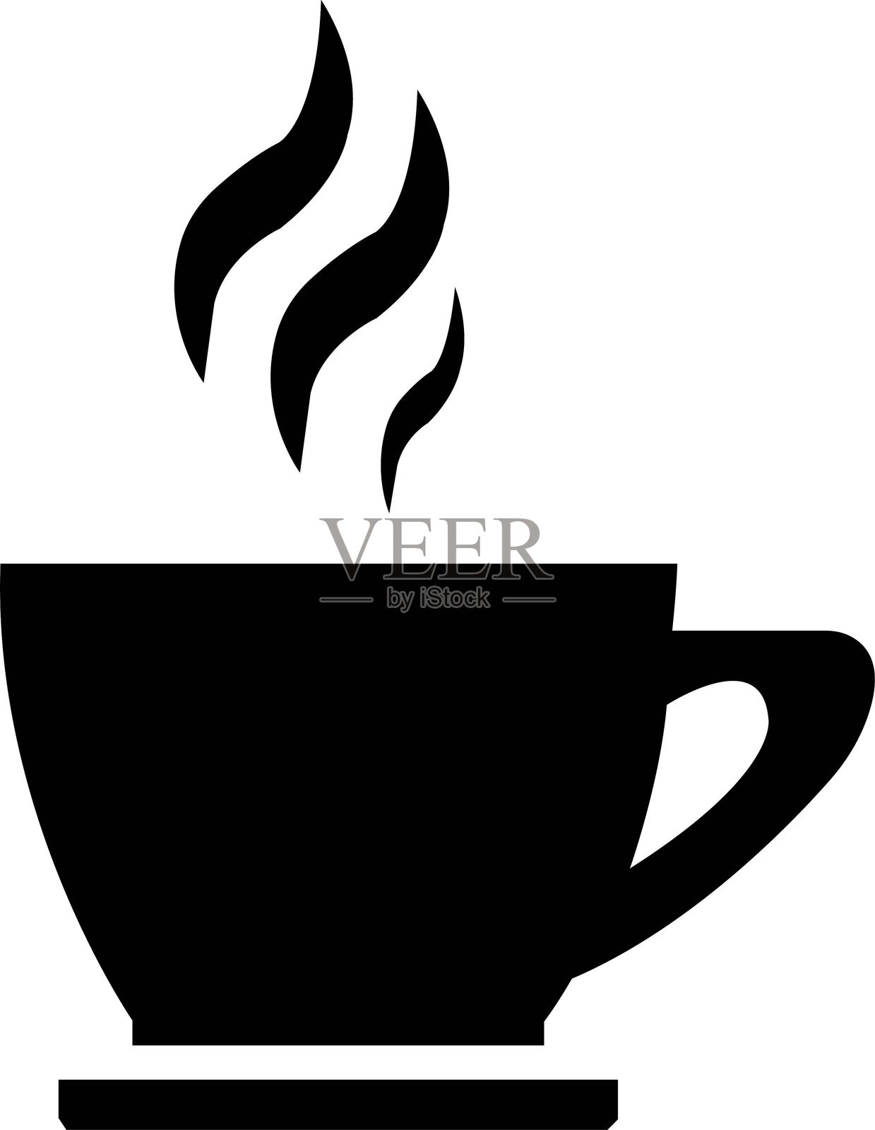 黑色咖啡杯和马克杯设计。美味的咖啡和茶。咖啡杯图标集。白色背景上的咖啡和茶杯图标集。咖啡茶系列的茶杯。热饮图标。冒着蒸汽的咖啡杯。插画图片素材