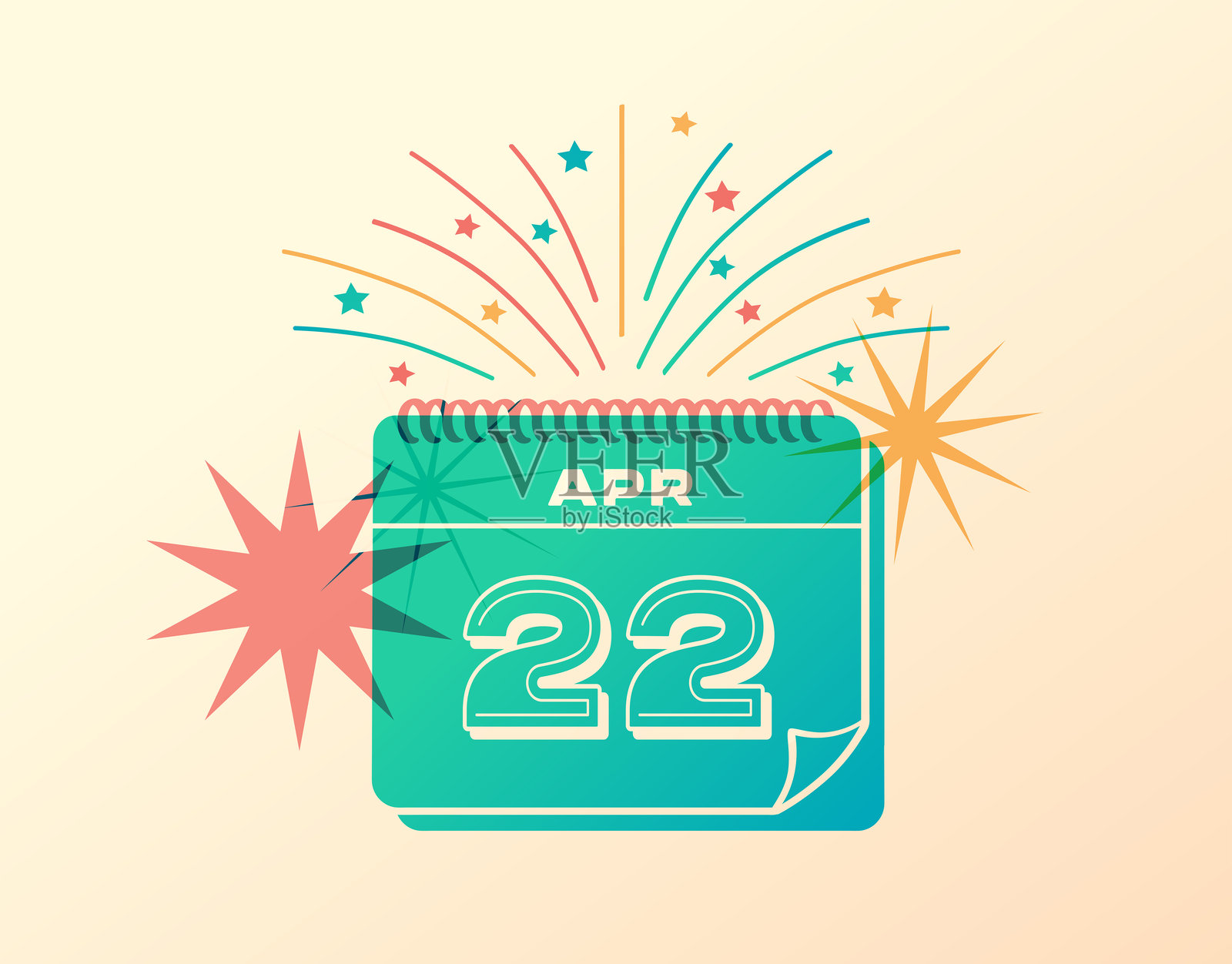 带有星星和烟花的4月22日节日日历图标插画图片素材