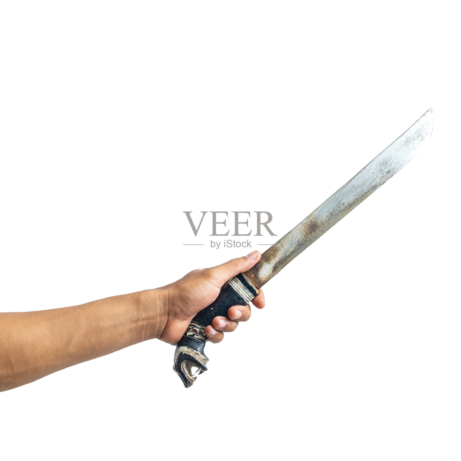 手持装饰性把手的传统刀具,背景为白色照片摄影图片