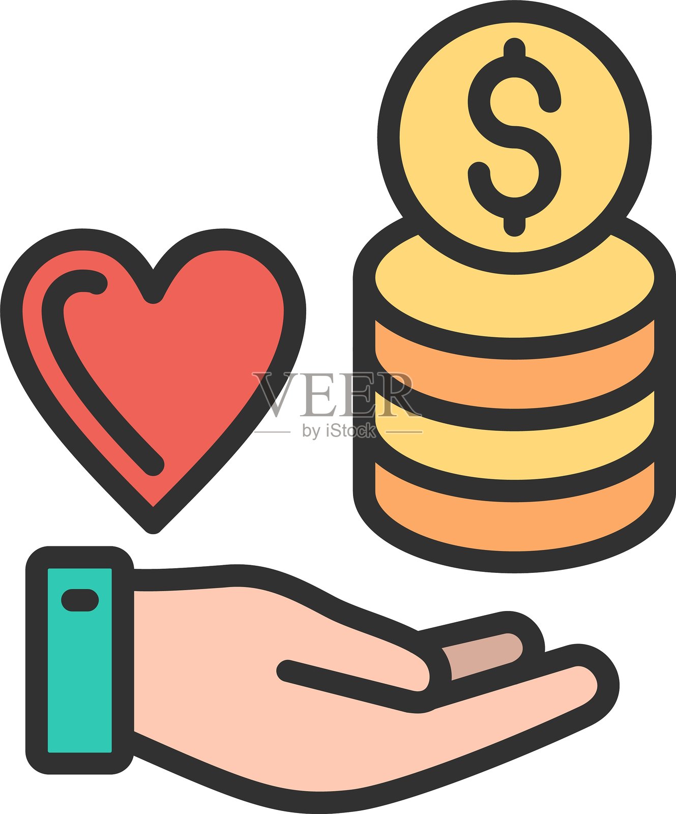 给钱轮廓填充图标插画图片素材