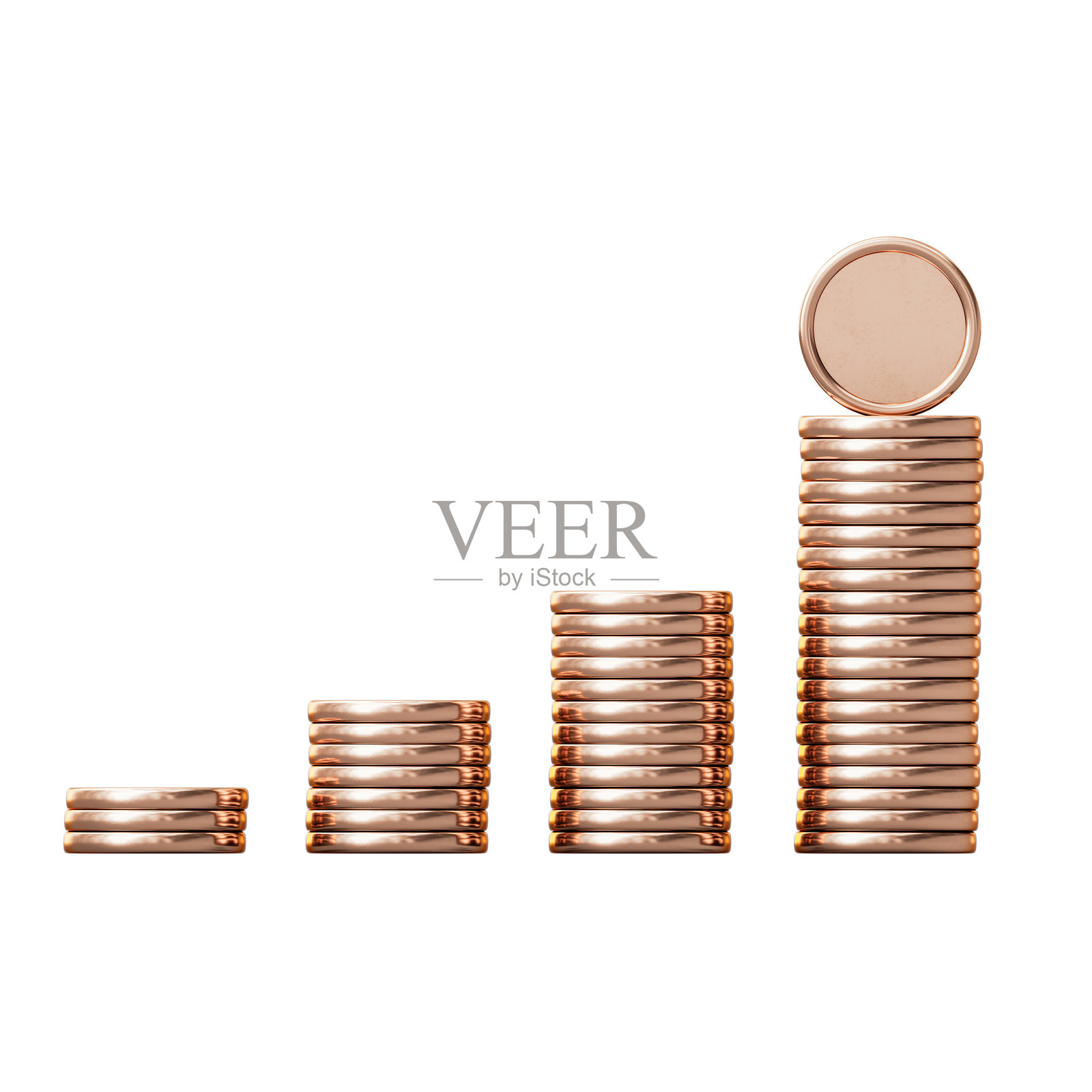 堆叠的硬币展示财务增长和增量概念,背景为白色照片摄影图片