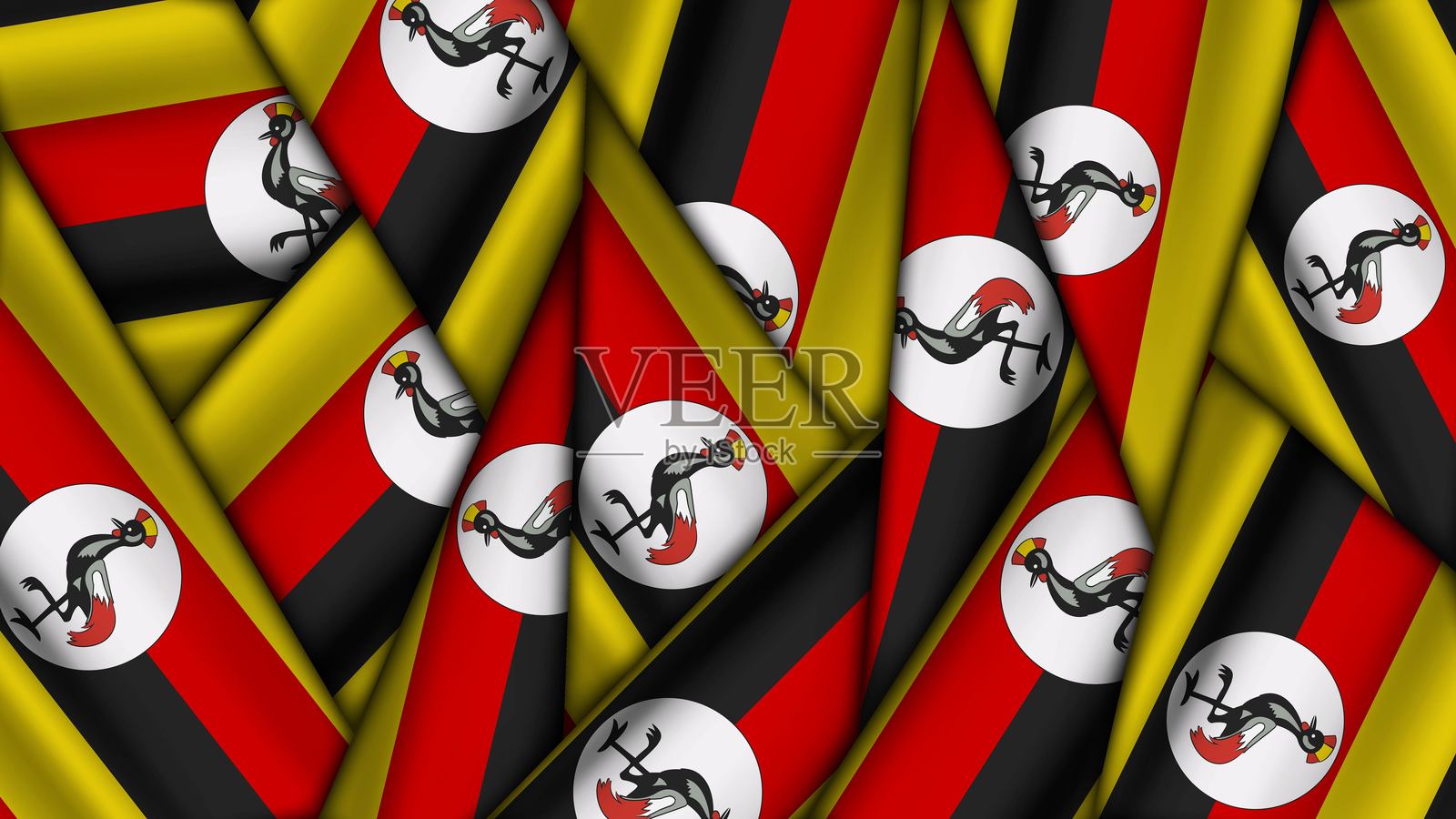 一组乌干达国旗叠放在一起插画图片素材