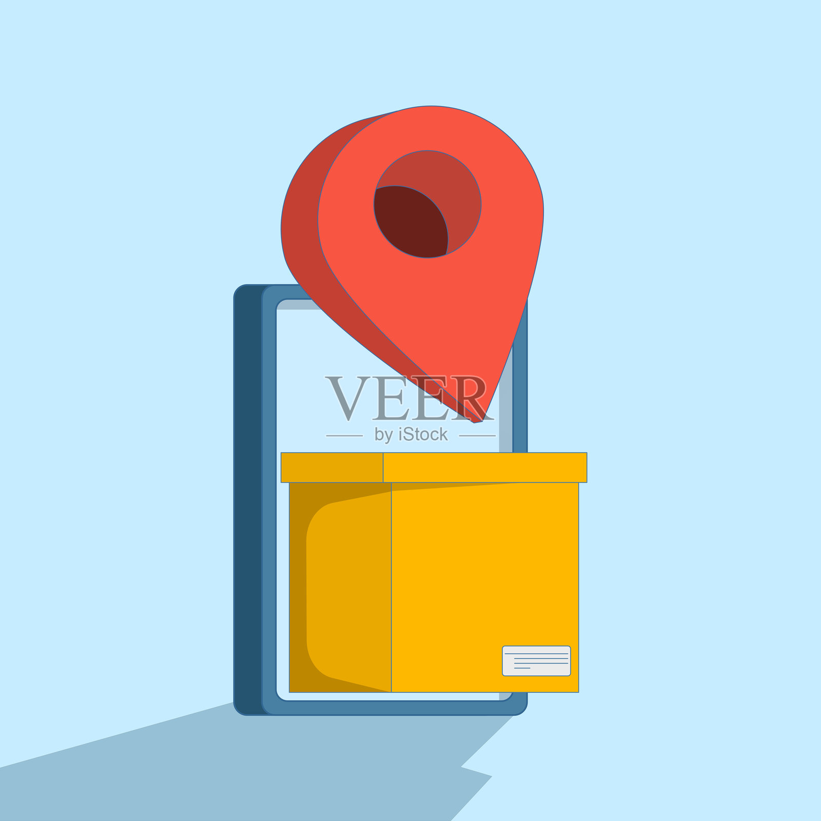 纸箱包装概念与位置图标,代表运输、快递服务或物流追踪。准确的配送,电子商务图形。背景上的扁平矢量插图。插画图片素材