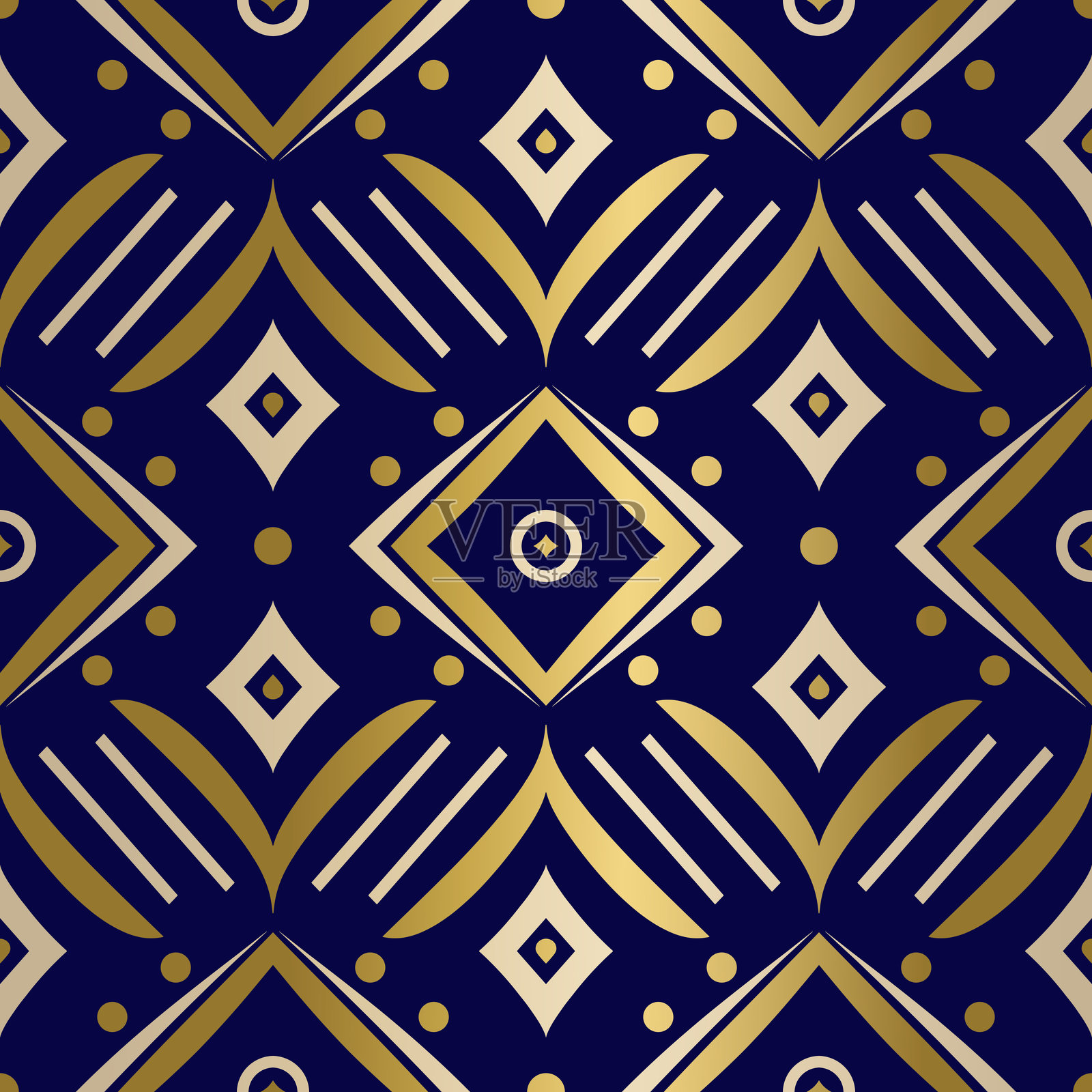 金色和蓝色奢华无缝图案。装饰,传统,民族,阿拉伯,土耳其,印度图案。非常适合用于面料和纺织品、墙纸、包装设计或任何想要的创意。插画图片素材