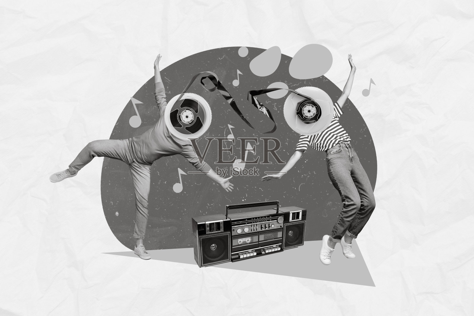 创意照片3D拼贴艺术海报明信片,展示两位快乐的舞蹈情侣在绘画背景下一起享受乐趣。照片摄影图片