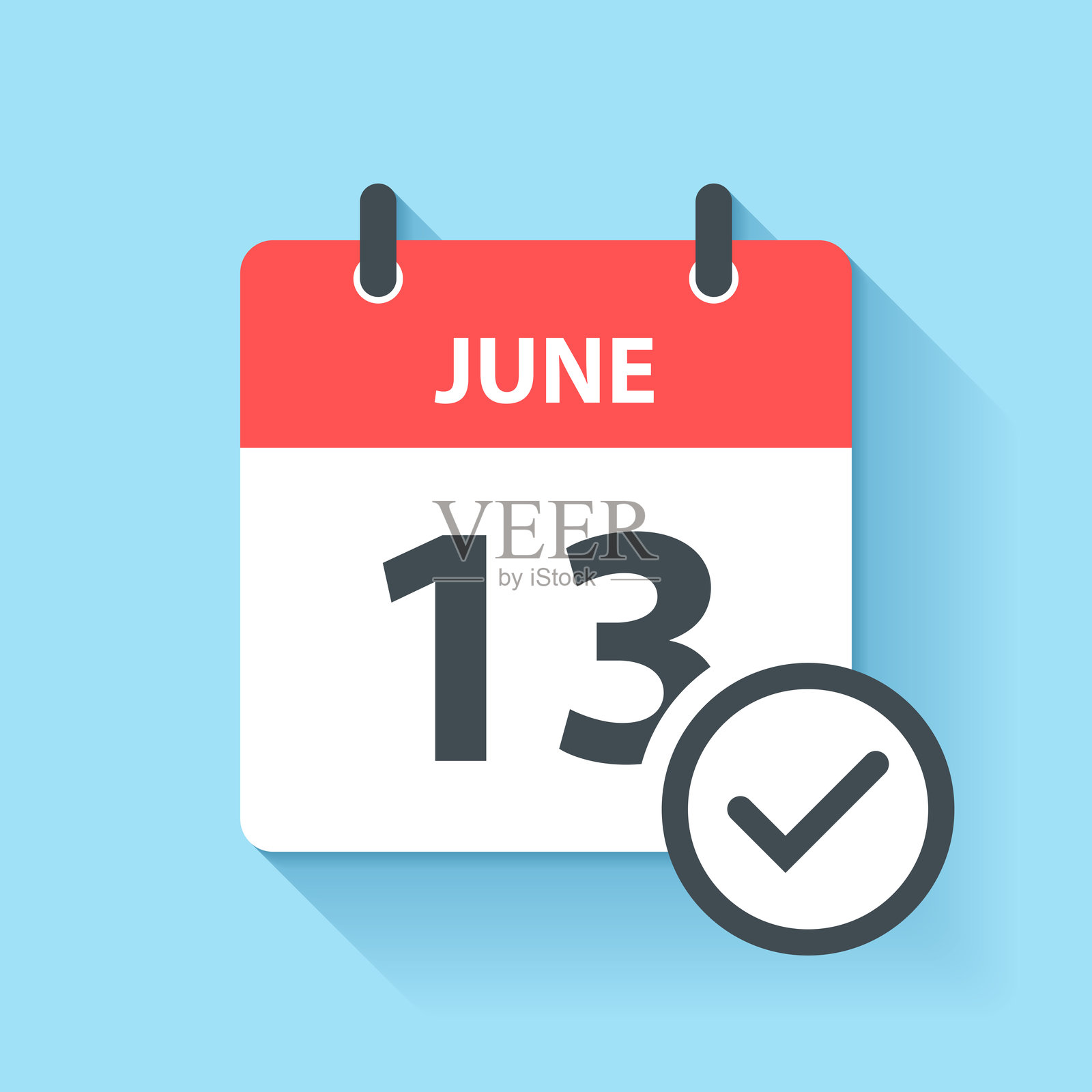 六月十三日 - 扁平设计风格的日历图标插画图片素材