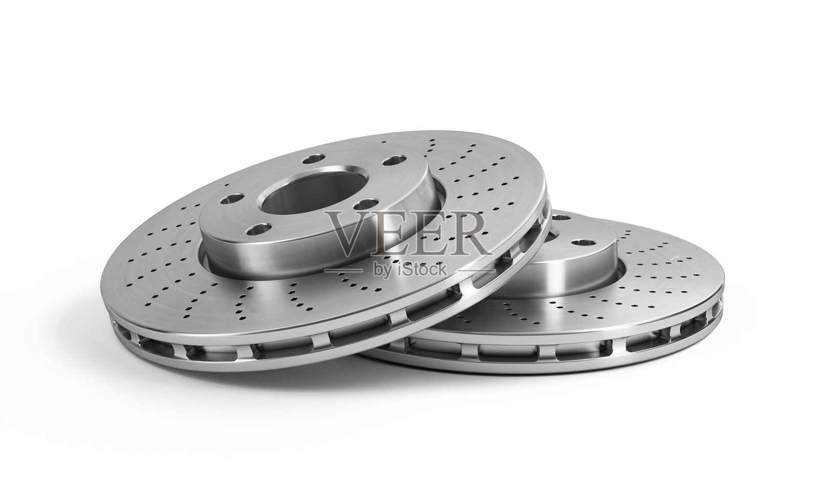一对独立的刹车盘,背景为白色。3D渲染。照片摄影图片