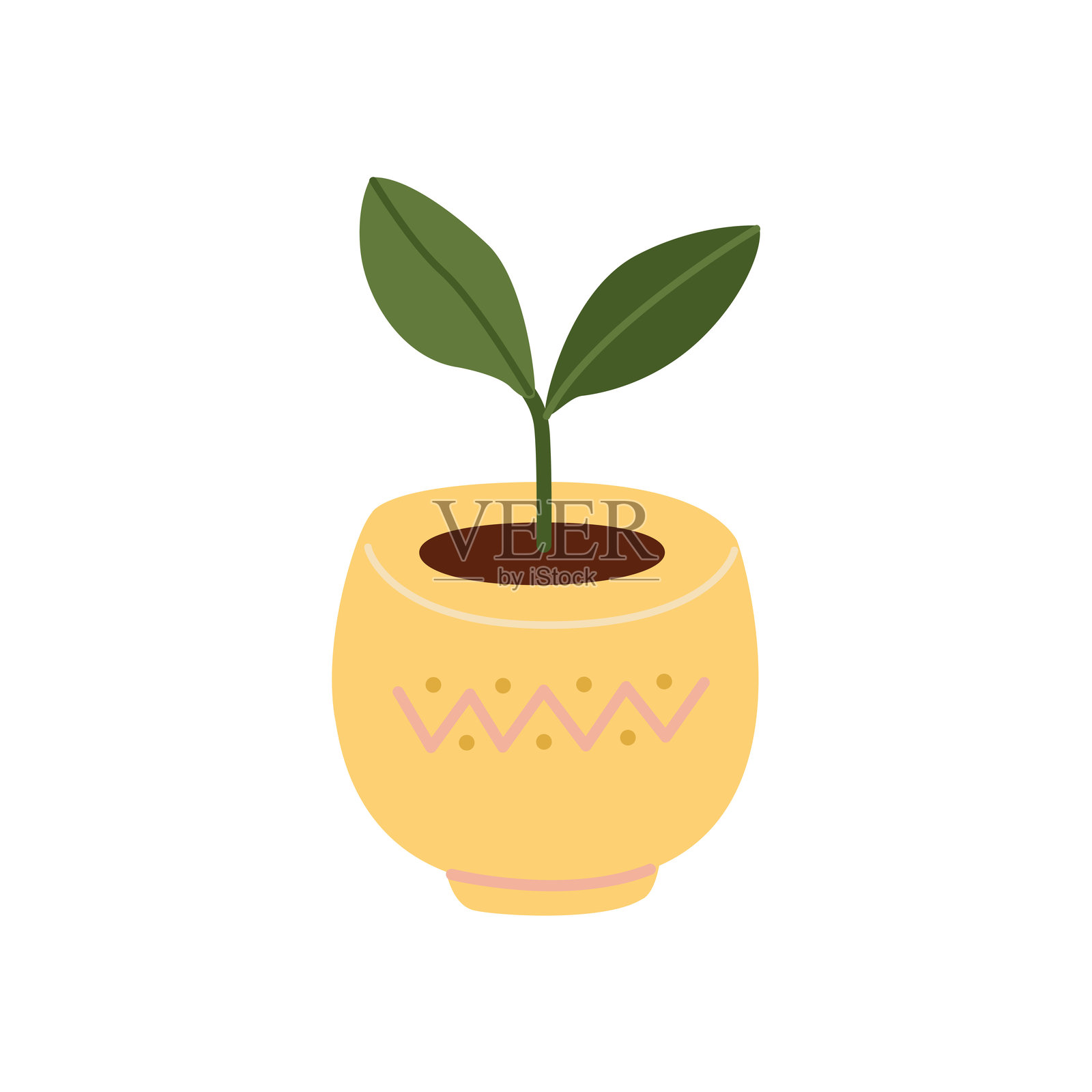 手绘矢量插图:带幼苗的盆栽植物插画图片素材