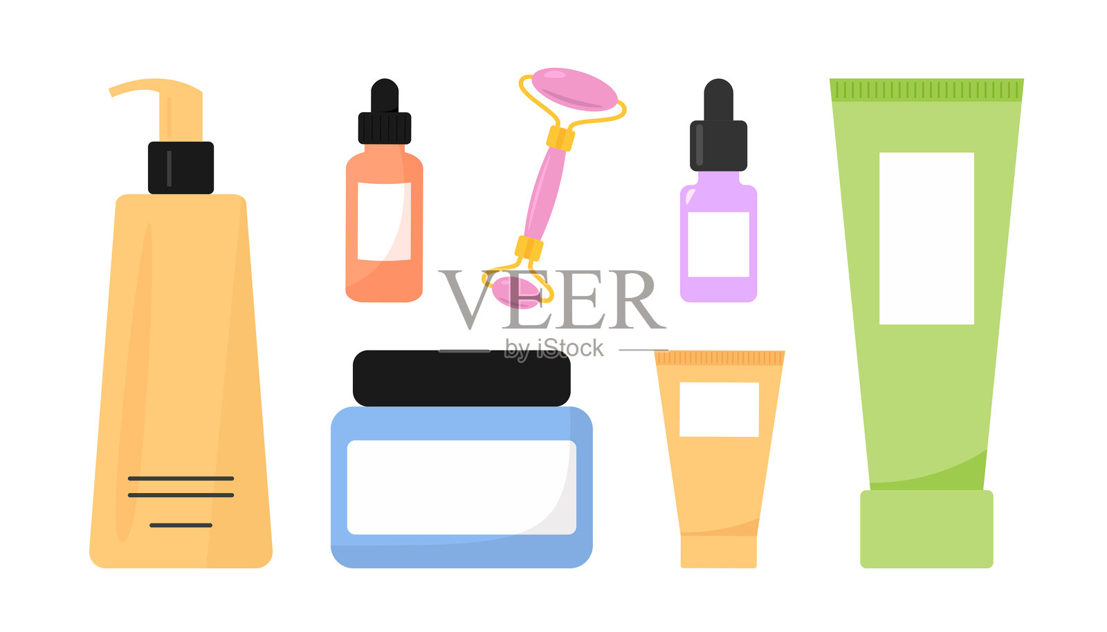 白色背景上的护肤和美容产品插图。插画图片素材