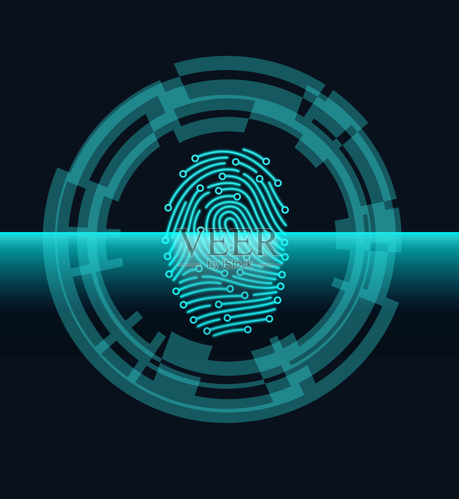 黑色背景上的数字指纹扫描仪正在扫描插画图片素材