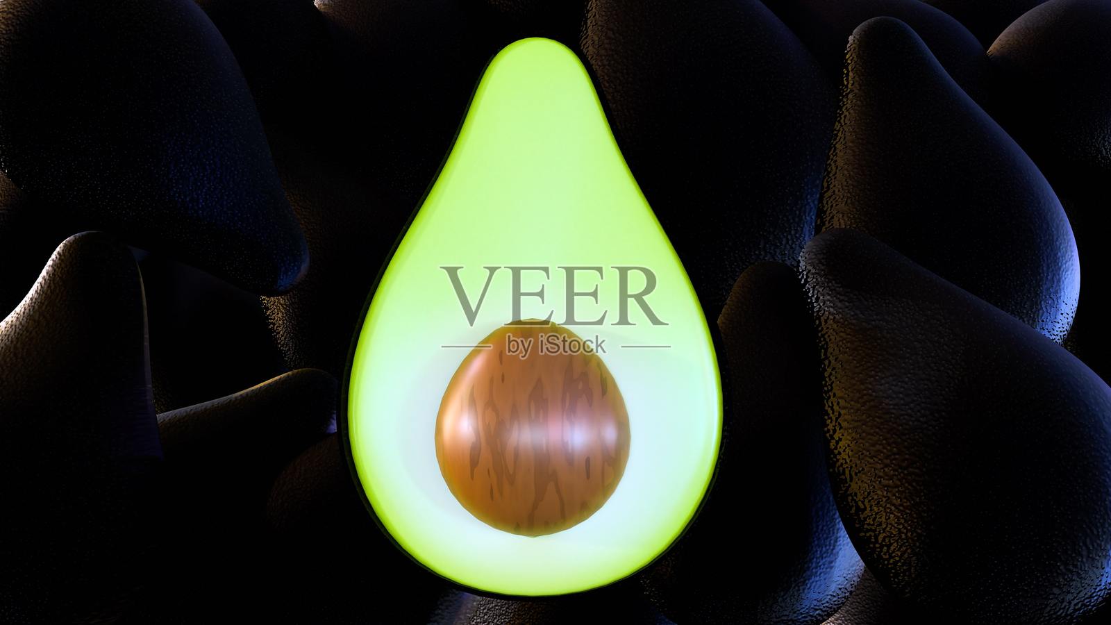 切开的和完整的鳄梨的3D渲染图照片摄影图片