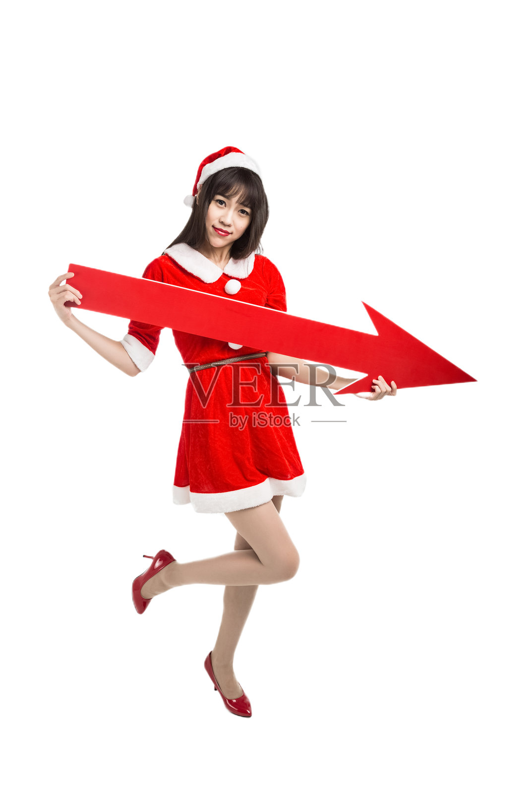 戴圣诞老人帽的女性肖像孤立图像照片摄影图片