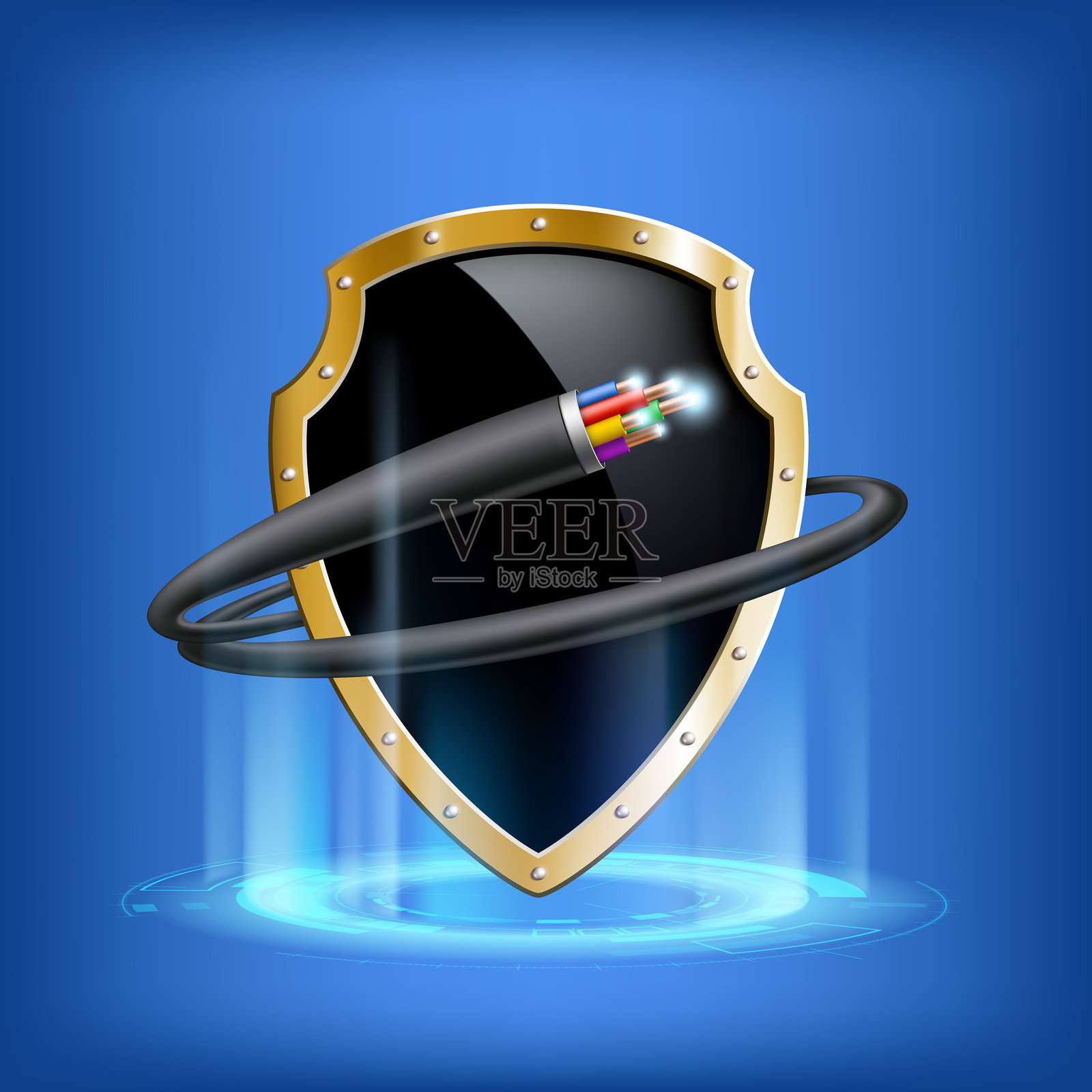 金属护罩周围的电缆或电线插画图片素材