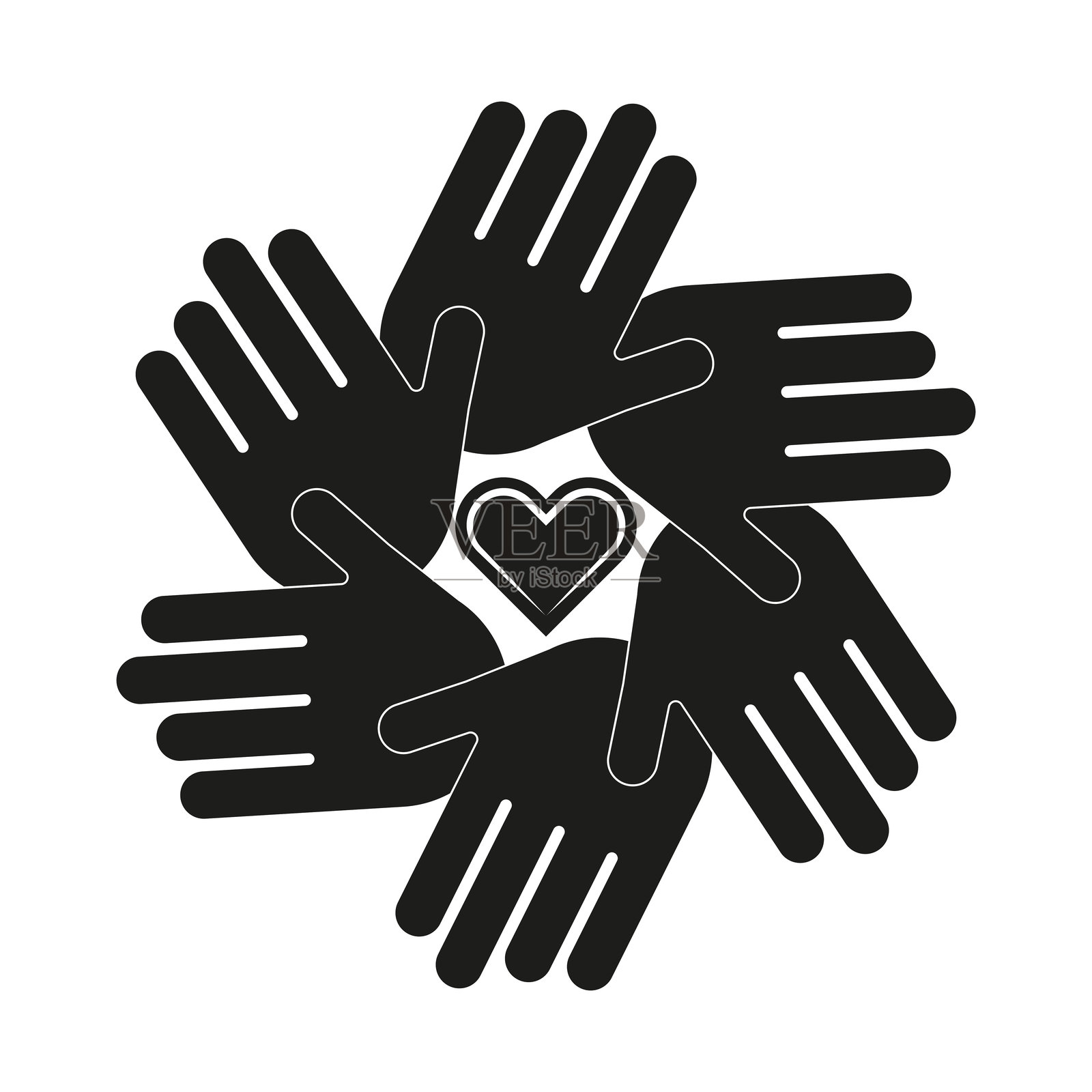 手掌图标。心连接符号。团结支持标志。矢量插图。插画图片素材