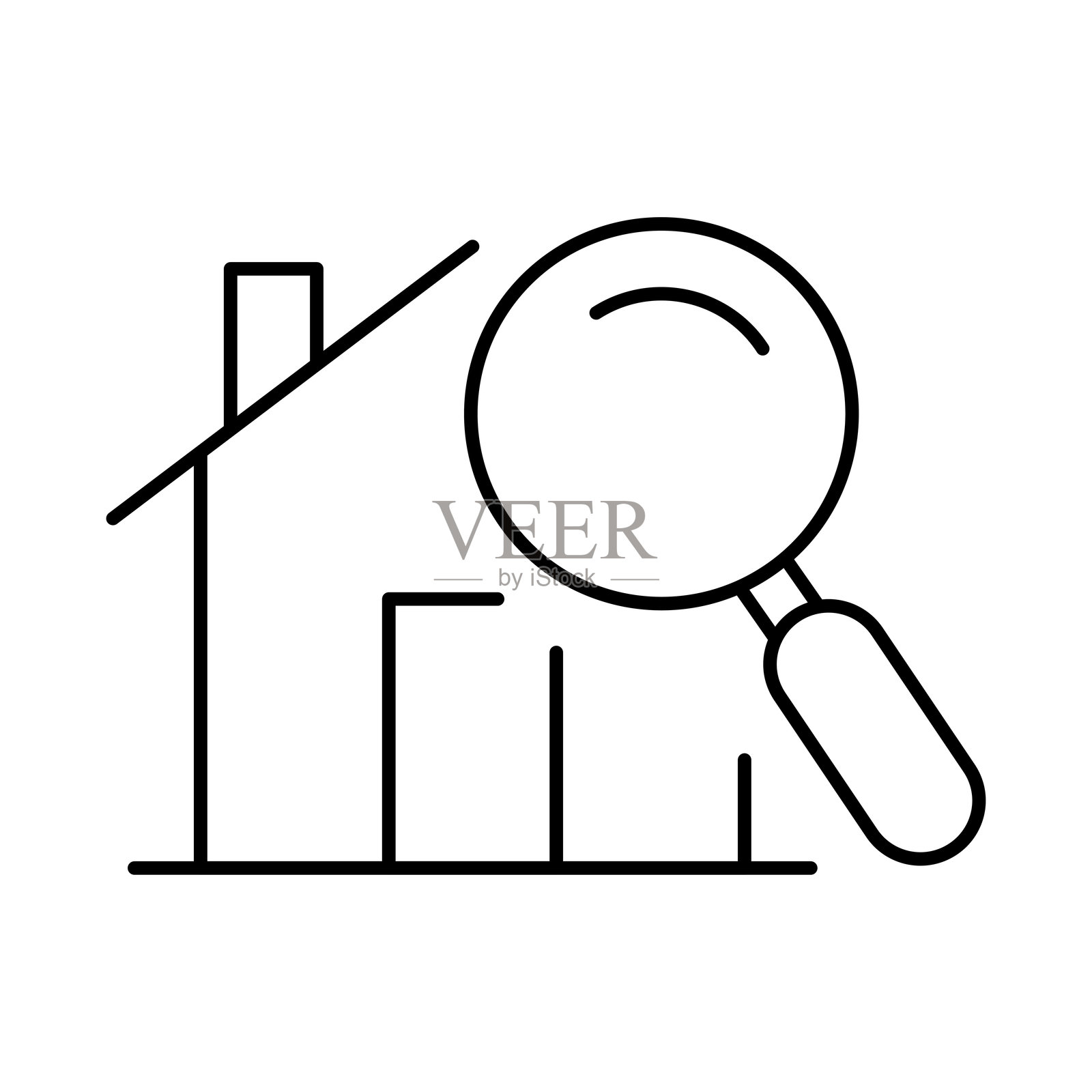 房屋搜索线条可编辑图标。房地产,建筑,房子,家,物业插画图片素材