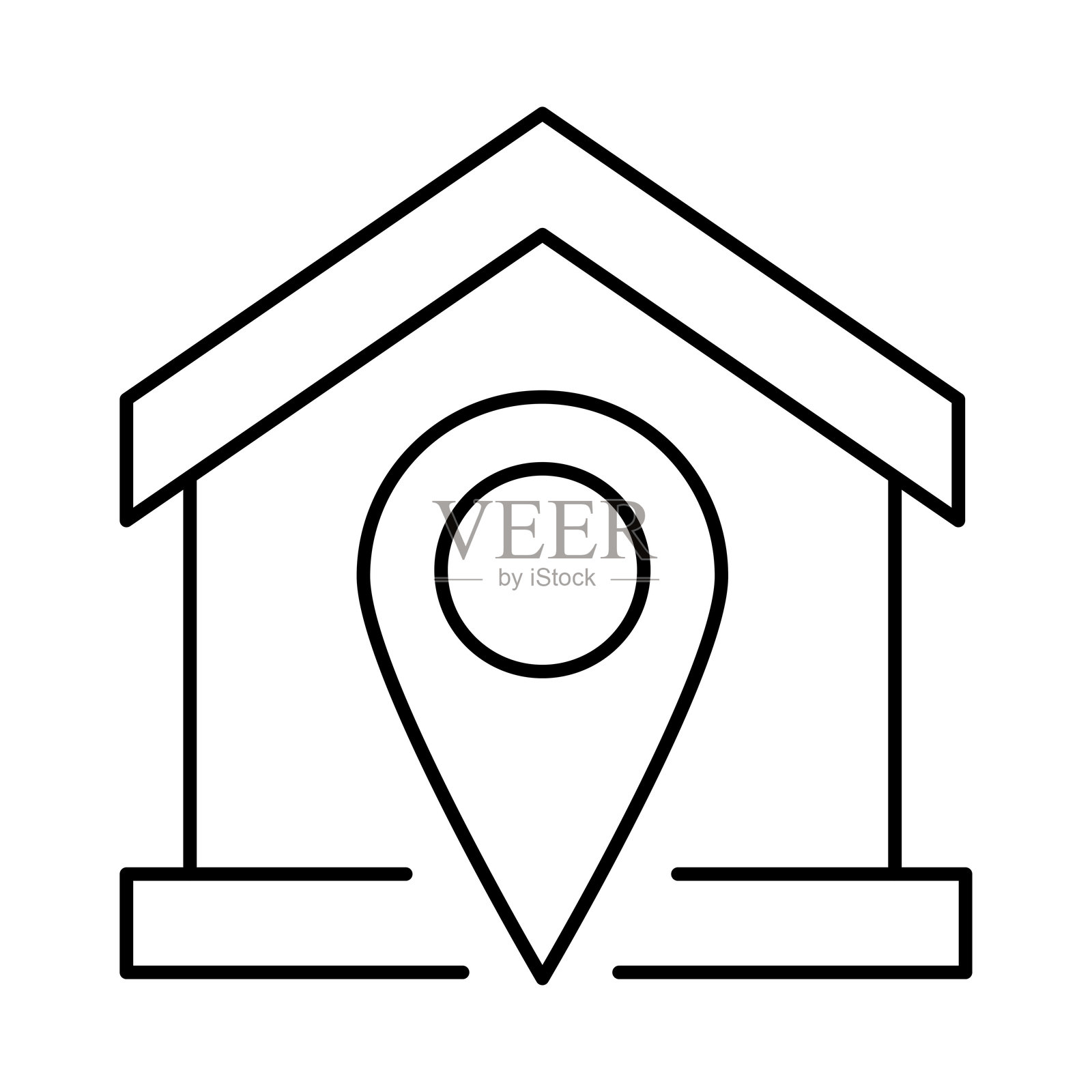 房屋定位图标可编辑线条。房地产,建筑,房子,家,物业插画图片素材