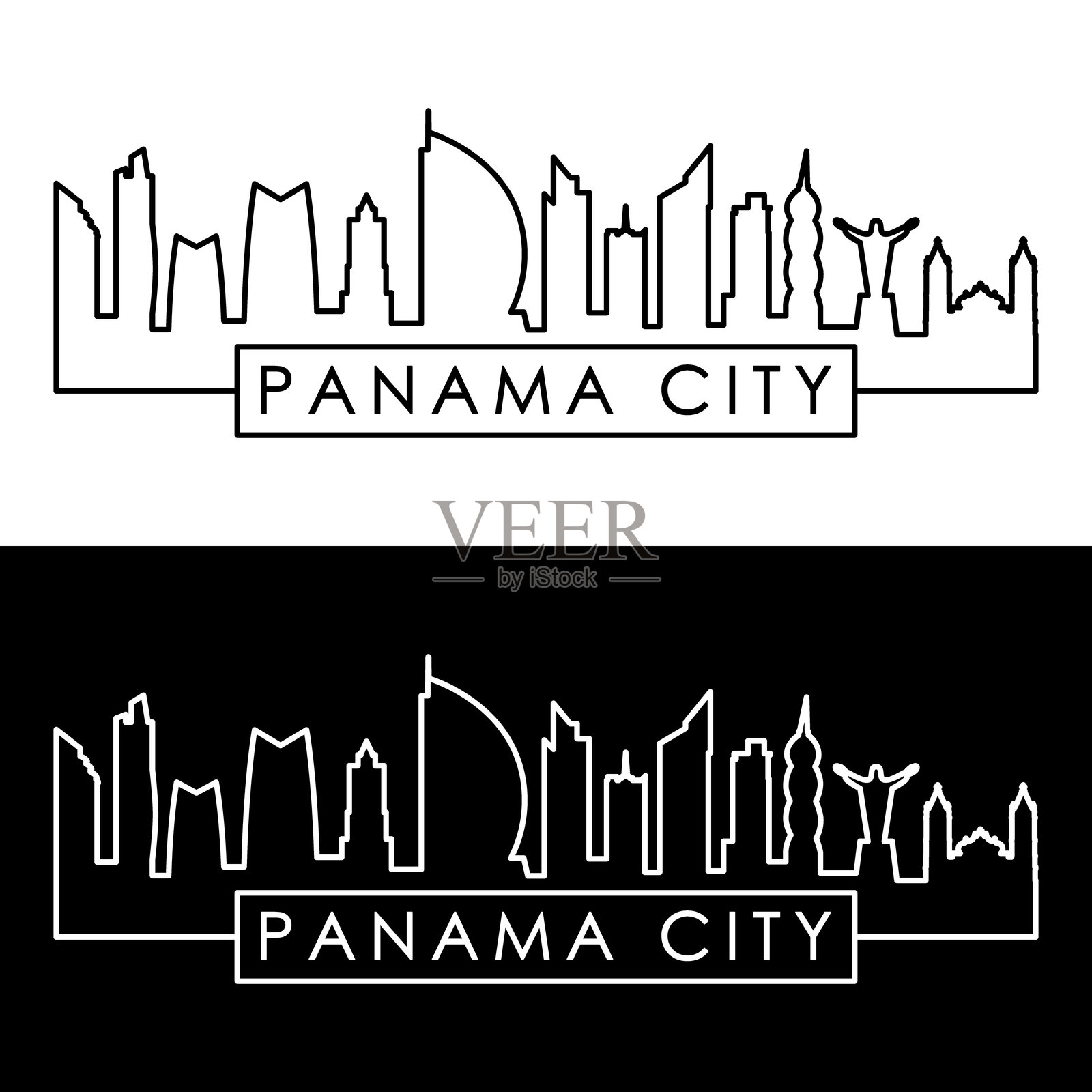 巴拿马城天际线。线性风格。单线条。可编辑矢量文件。插画图片素材