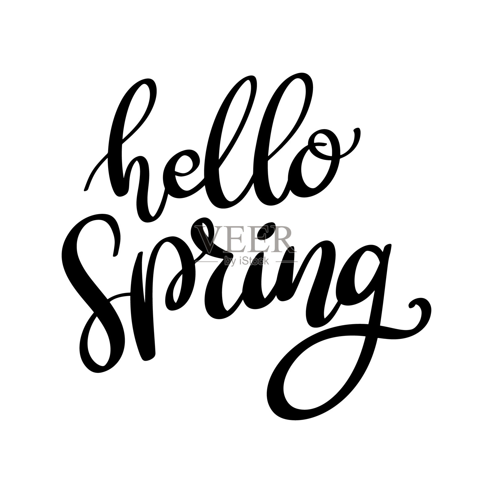 你好春天。手写字母短语。海报和贺卡的设计元素。插画图片素材