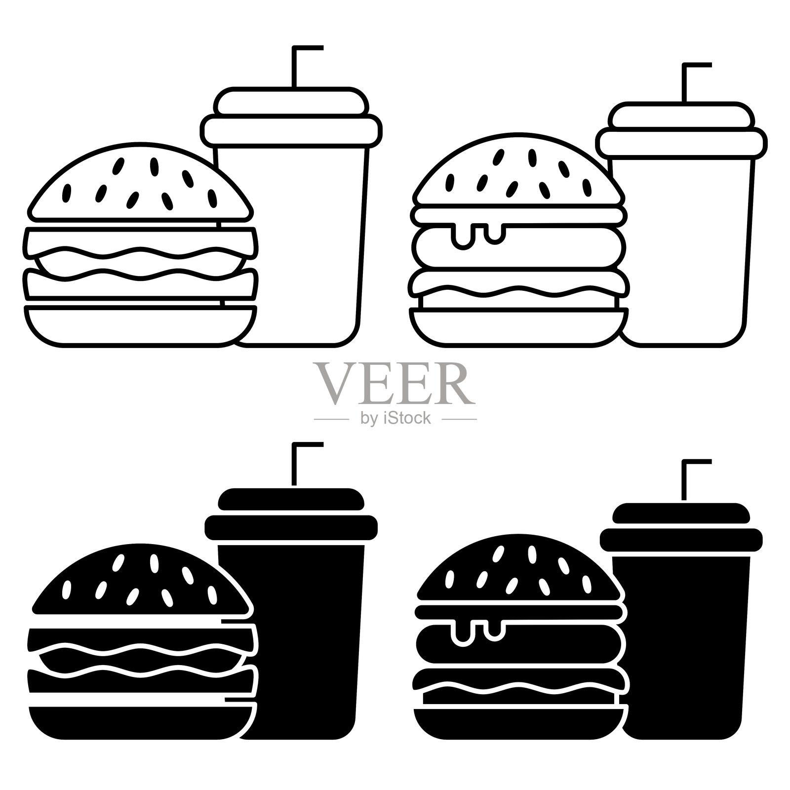 快餐不健康饮食图标集。插画图片素材