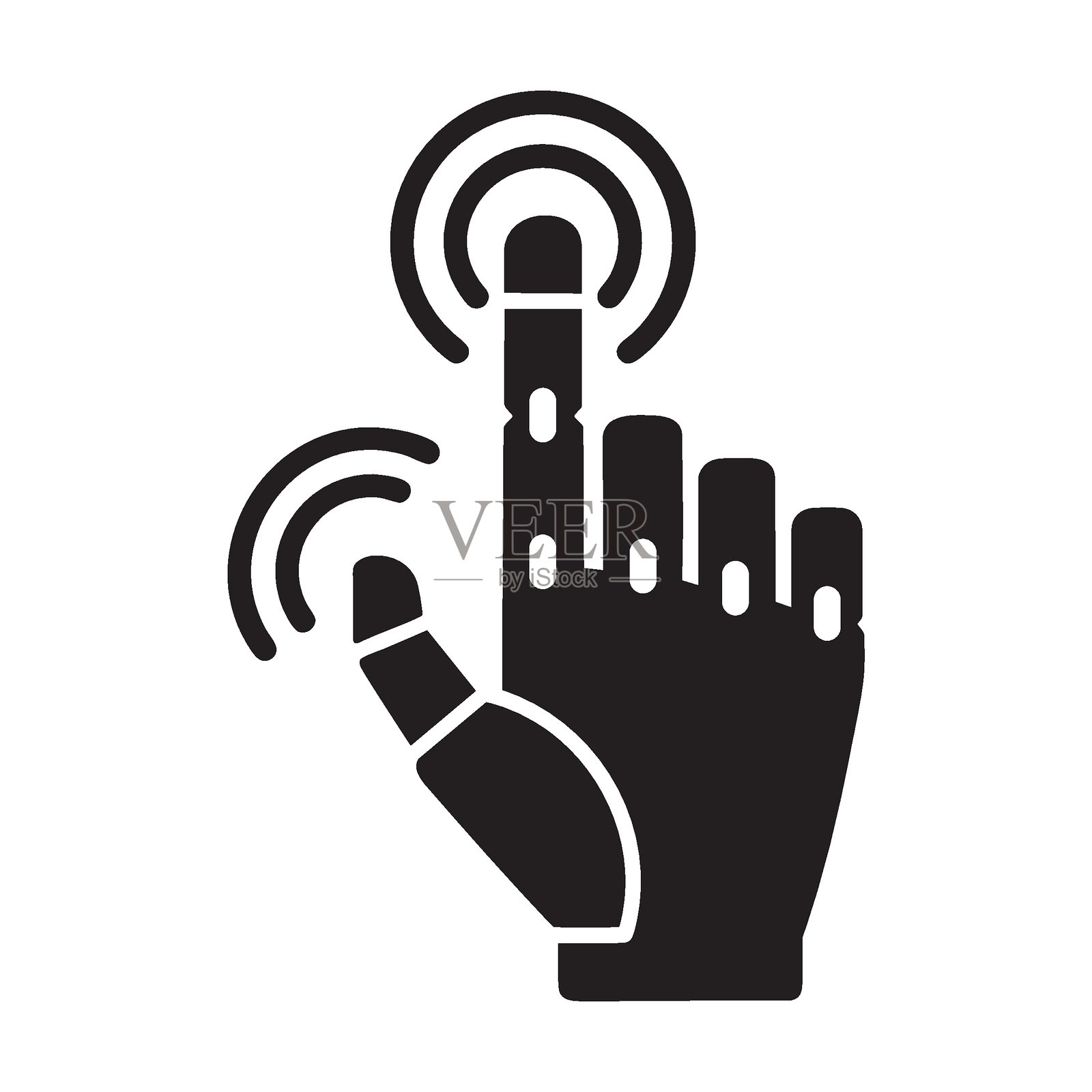 人工智能机器人手指。人工智能电路图标。机器学习和神经网络图标。插画图片素材