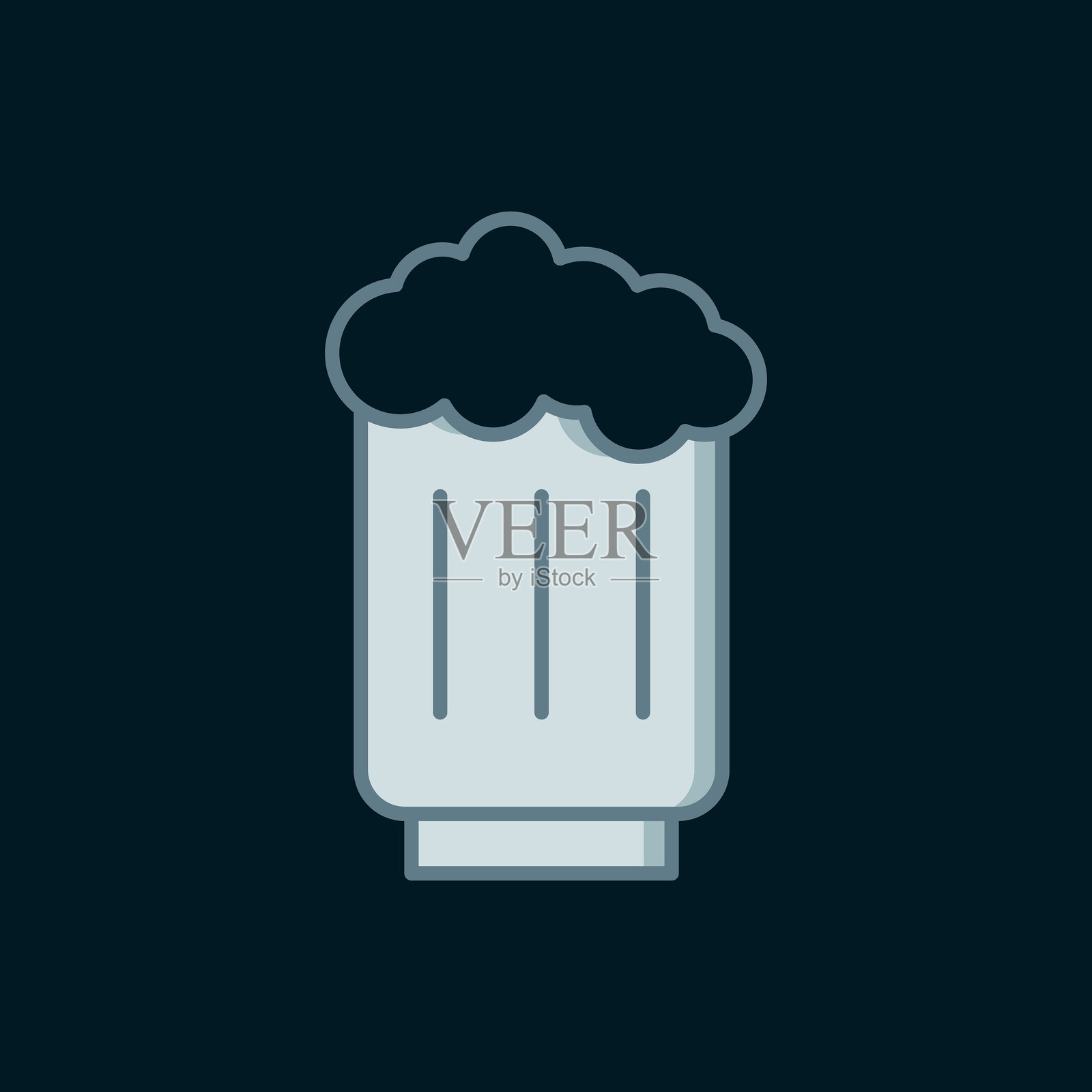 线条木质啤酒杯图标,黑色背景上的轮廓填充样式,带阴影。矢量图。插画图片素材