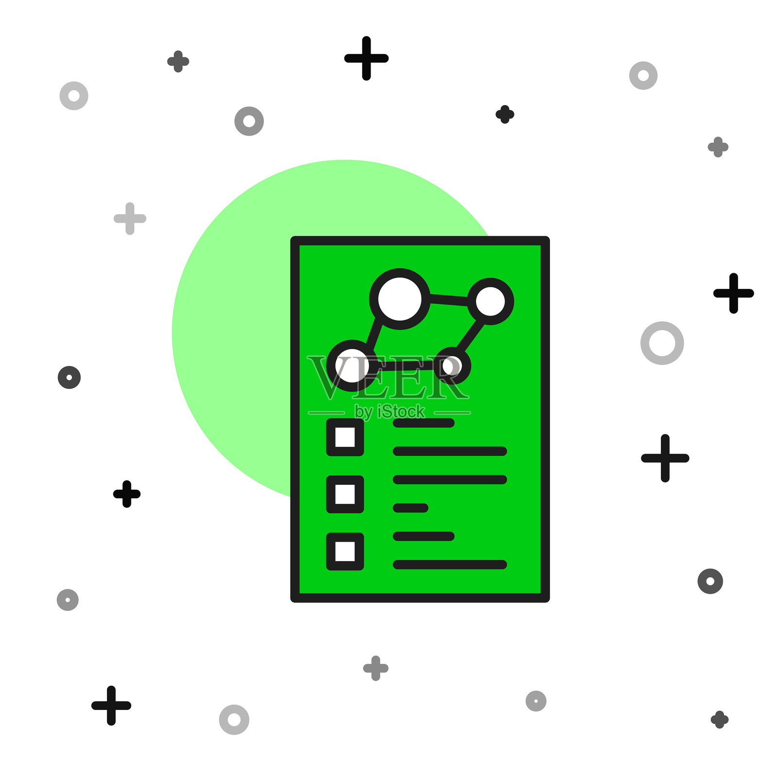 填充轮廓的医疗夹板,带有临床记录图标,背景为白色。健康保险表格。处方,医疗检查报告的勾选项。矢量图。插画图片素材