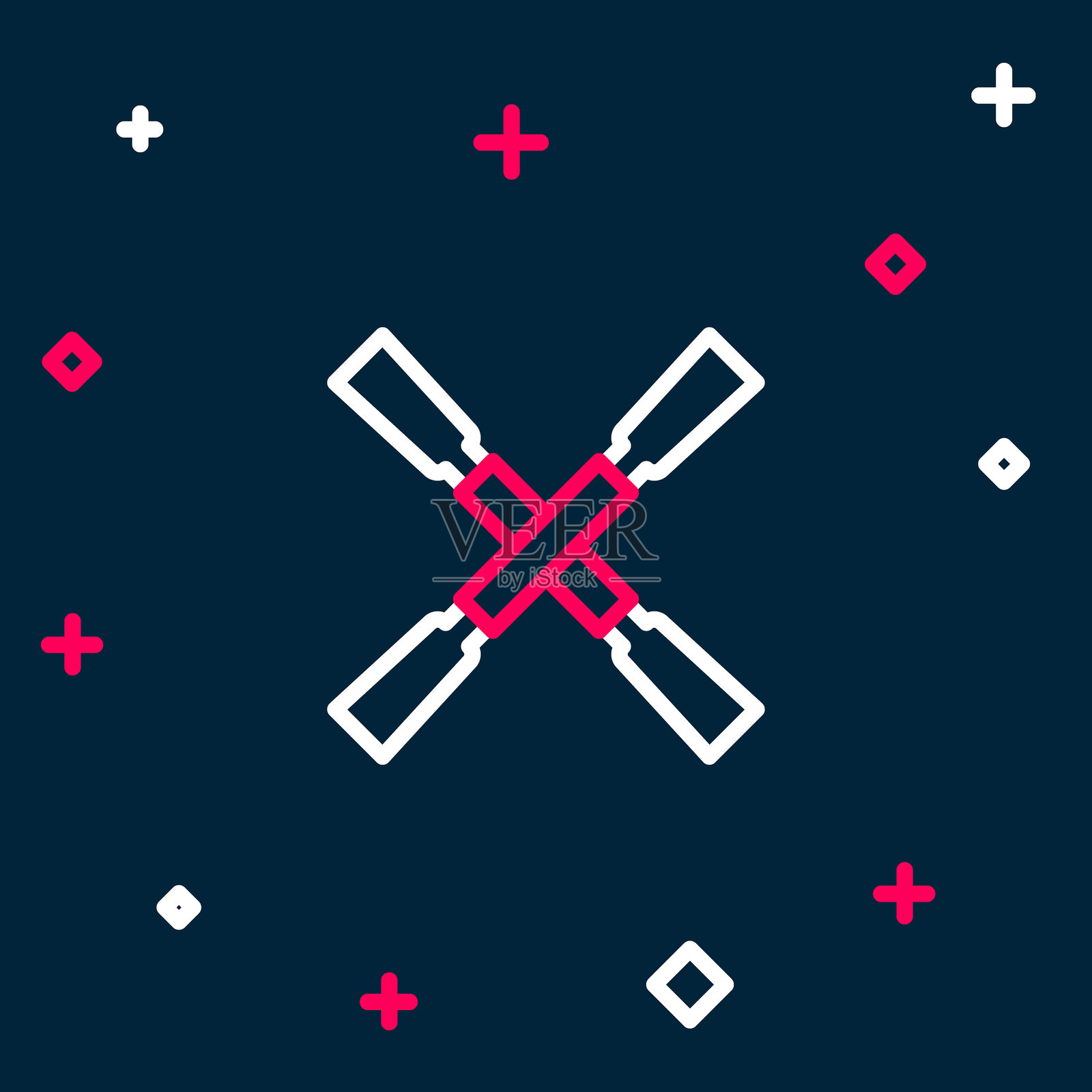 划桨或桨的船图标,背景为蓝色。彩色轮廓概念。矢量图。插画图片素材