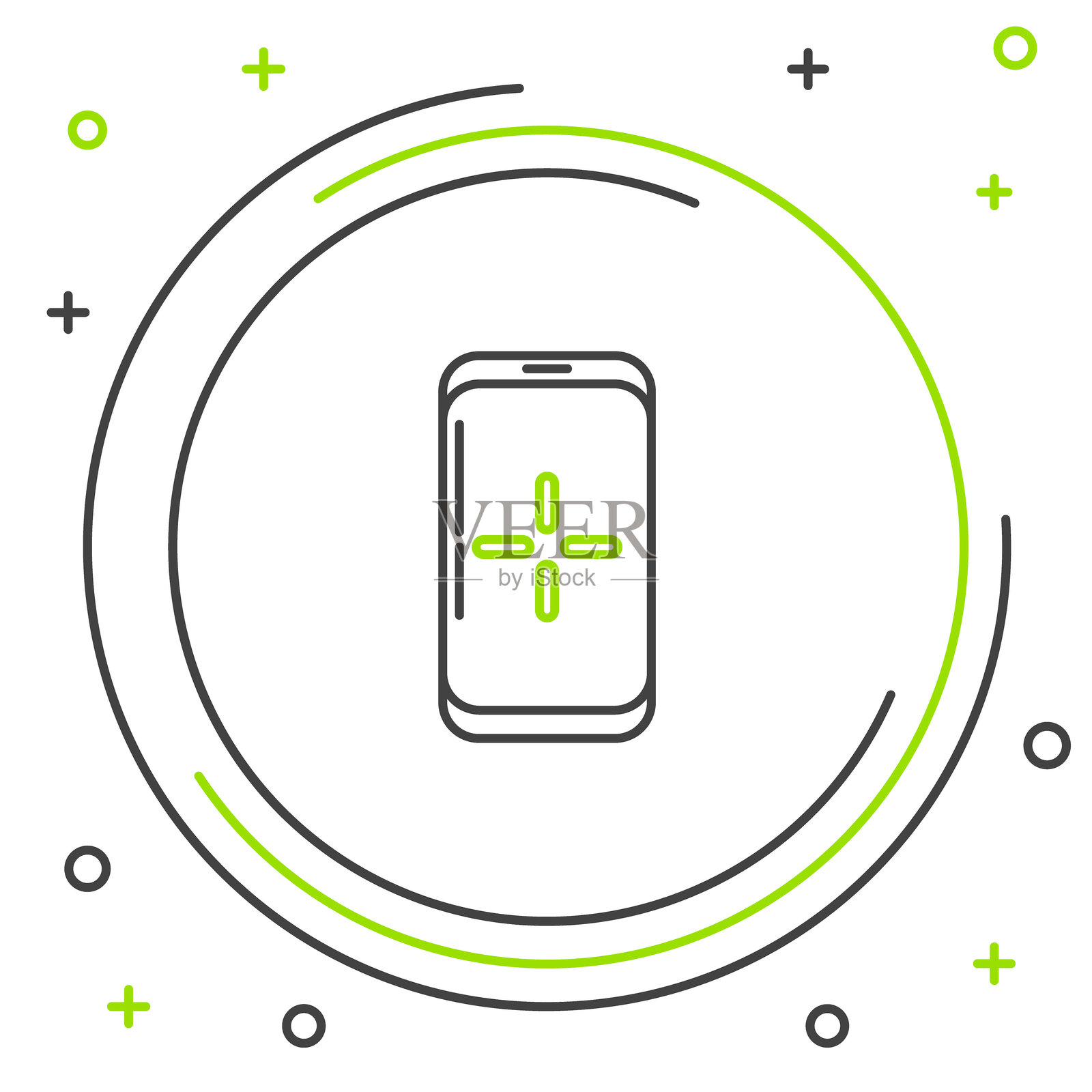 线条智能手机和游戏图标,背景为白色。移动游戏概念。彩色轮廓概念。矢量图。插画图片素材