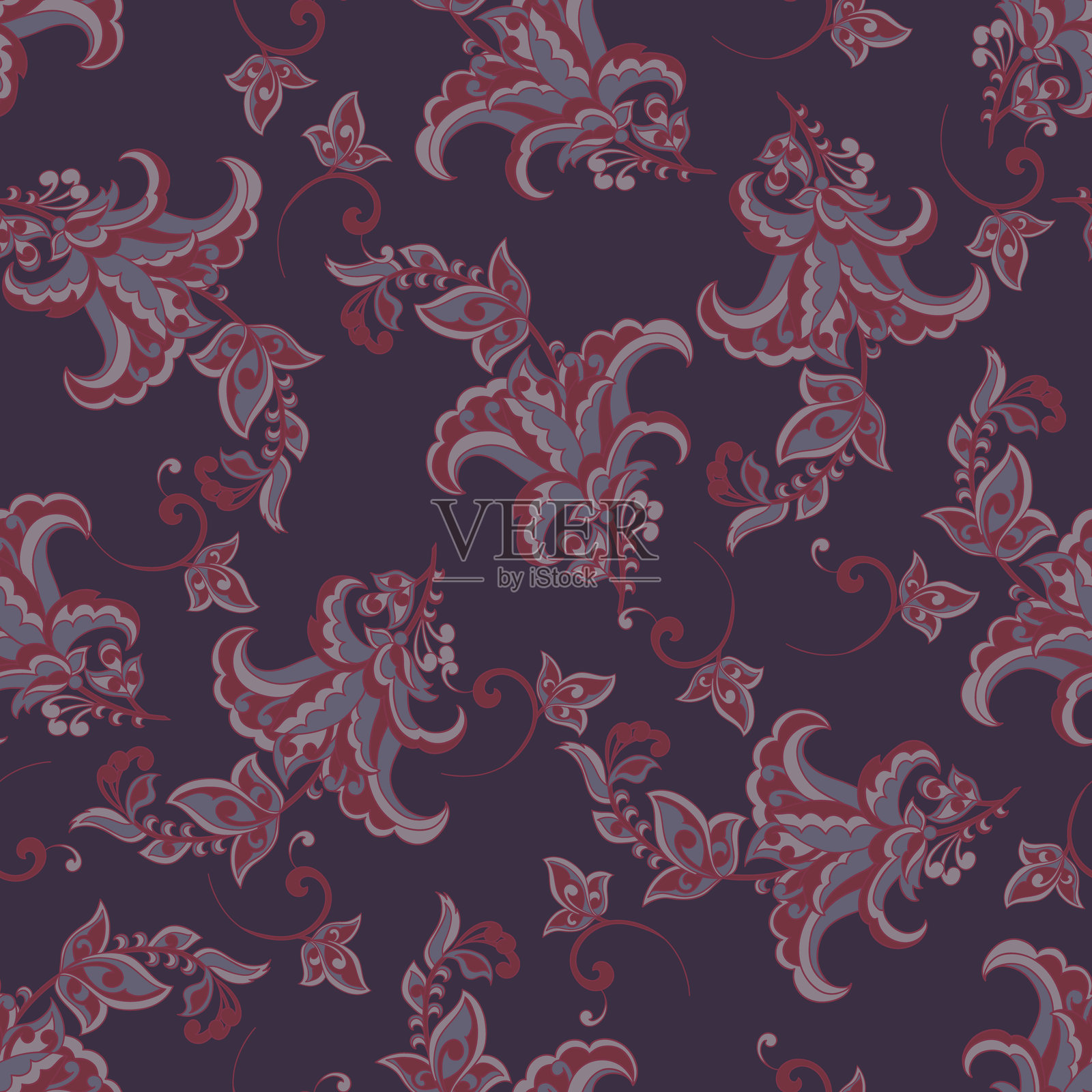 优雅的无缝图案,带有民族花卉和叶子,复古风格的矢量花卉插图插画图片素材