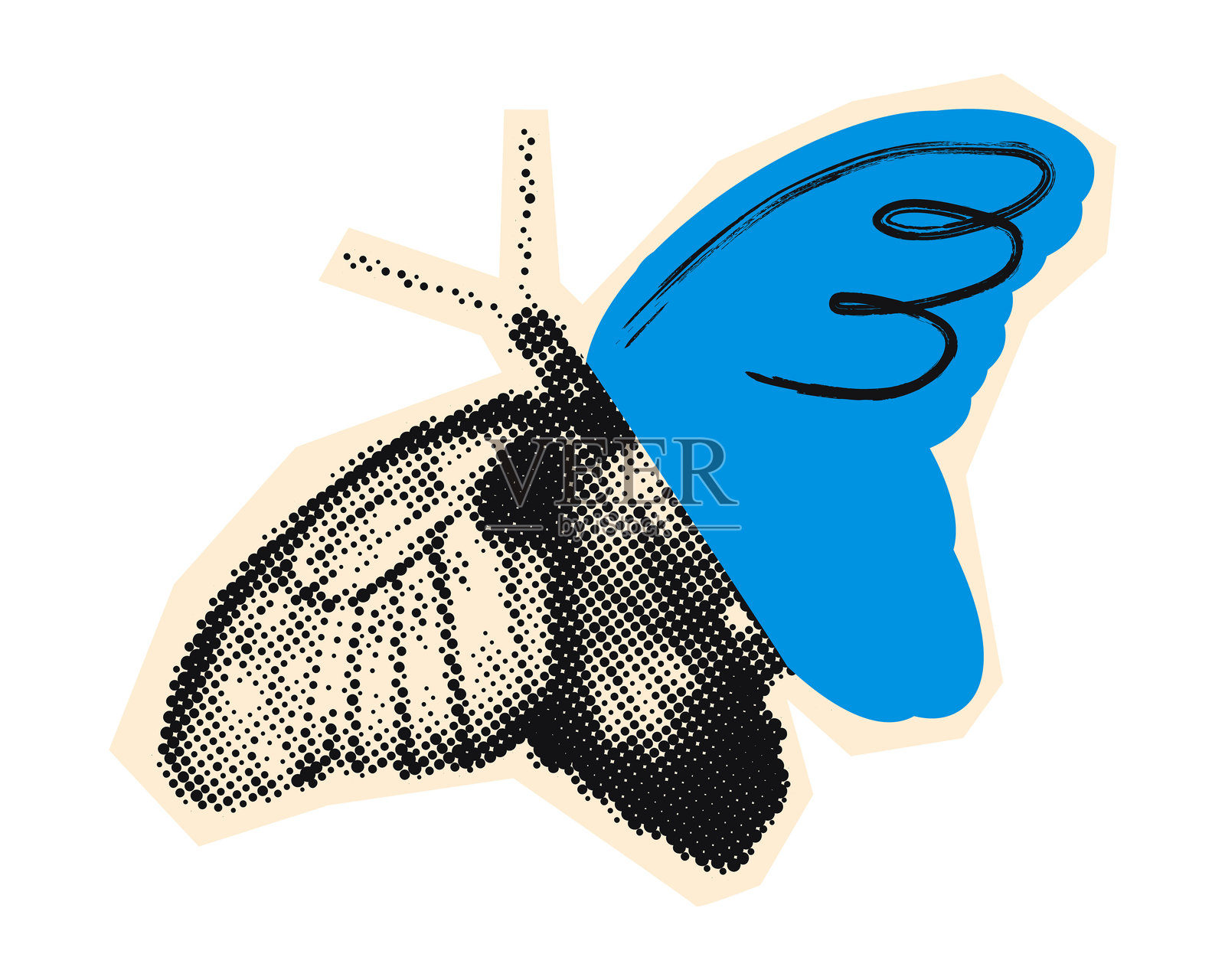 蝴蝶半色调拼贴元素矢量插图插画图片素材