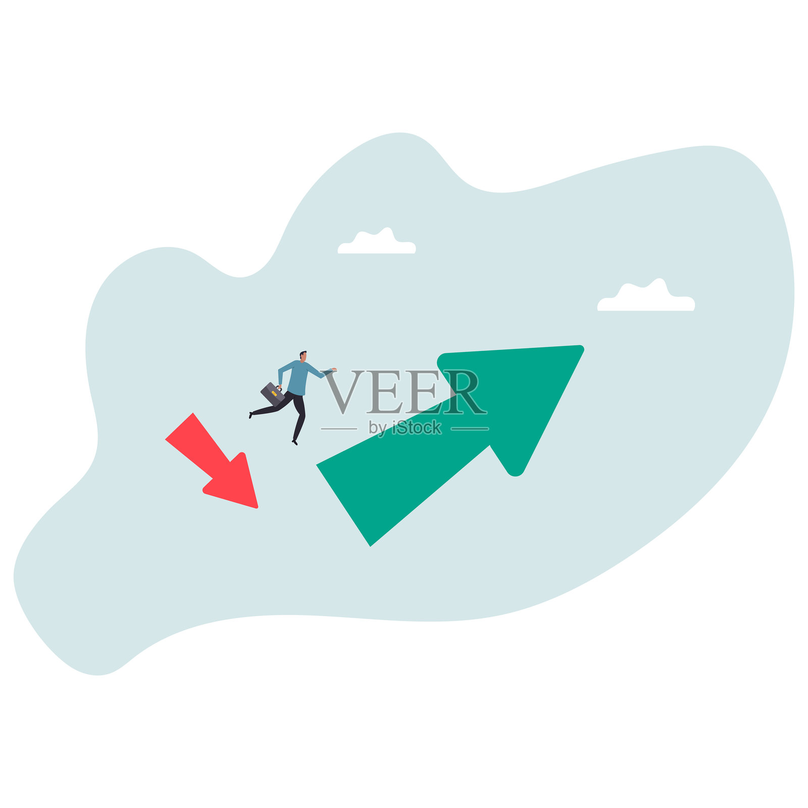 经济和投资改善或从危机中恢复,股市或加密货币的不确定性,从低迷转向复苏。商业概念,扁平化角色。插画图片素材