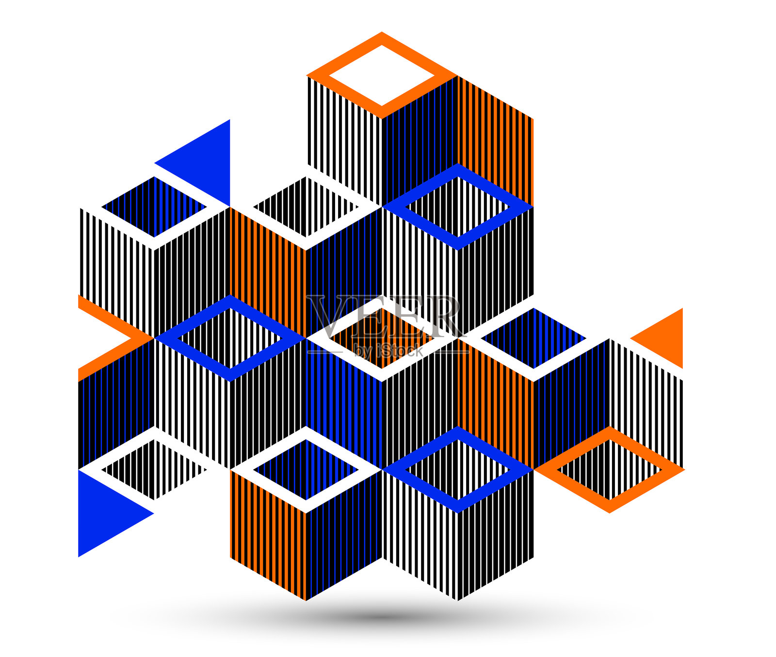 3D等距立方体设计矢量几何抽象背景,现代城市抽象主题,建筑物和块状形状,多边形风格。插画图片素材