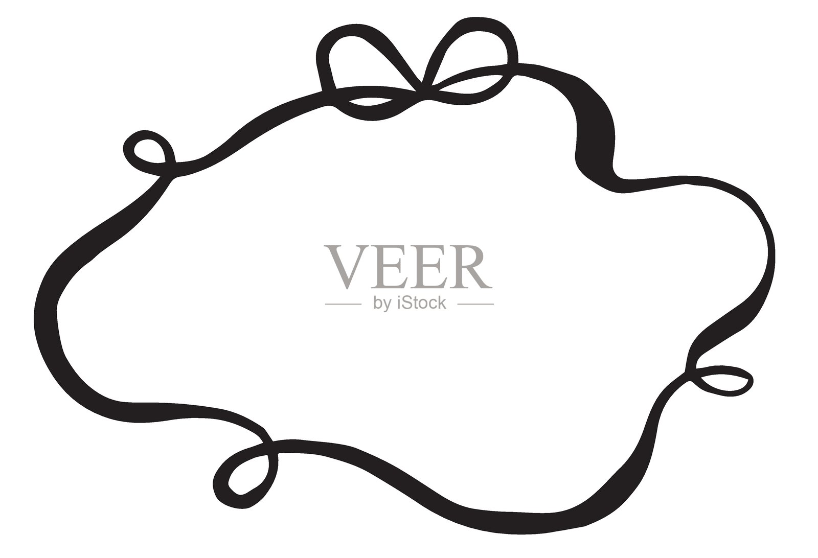 矢量插图,带有蝴蝶结的丝带框架。黑白涂鸦风格的绘画插画图片素材