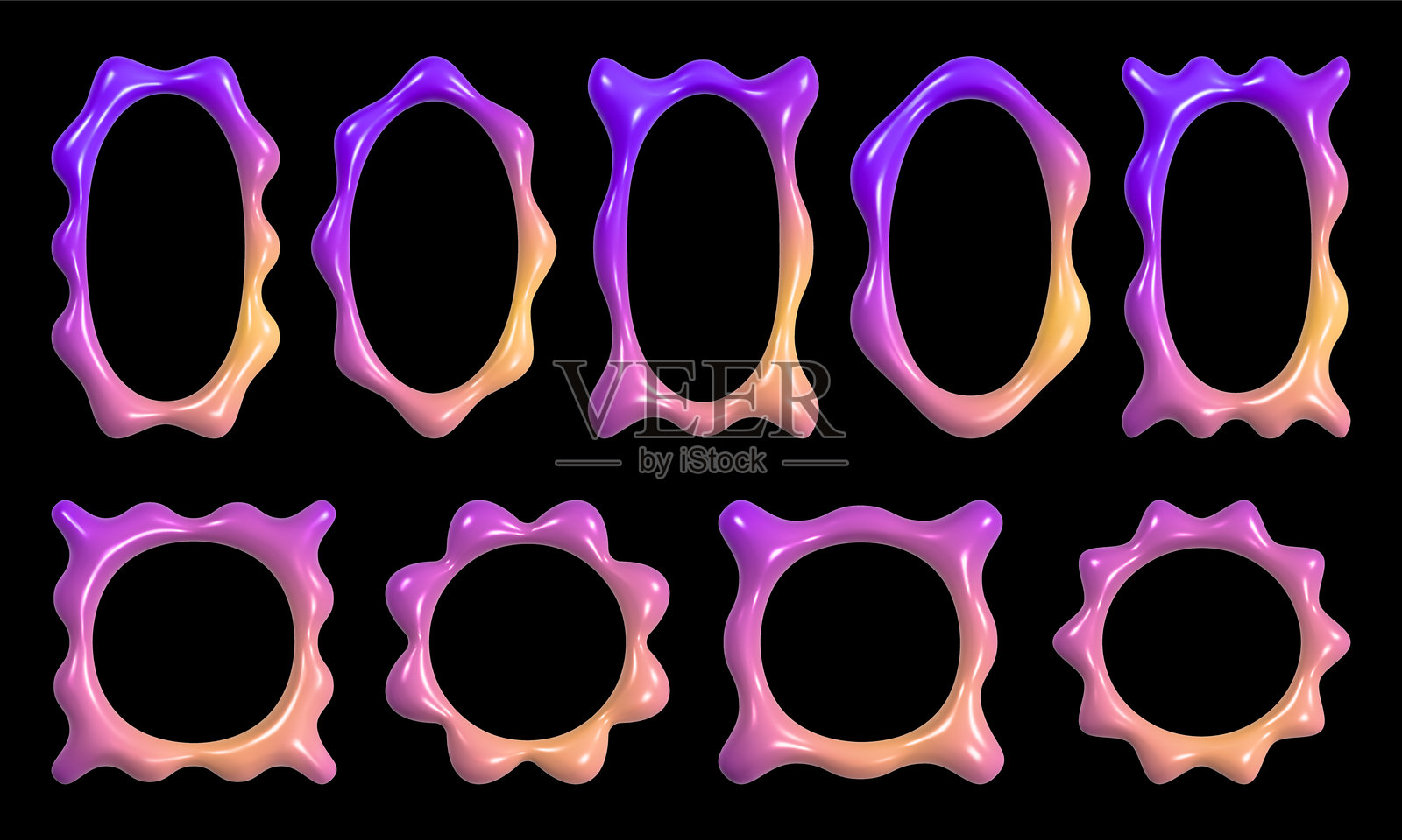 生动的三维波浪框架配以平滑的渐变,展示了艺术设计和创意。插画图片素材