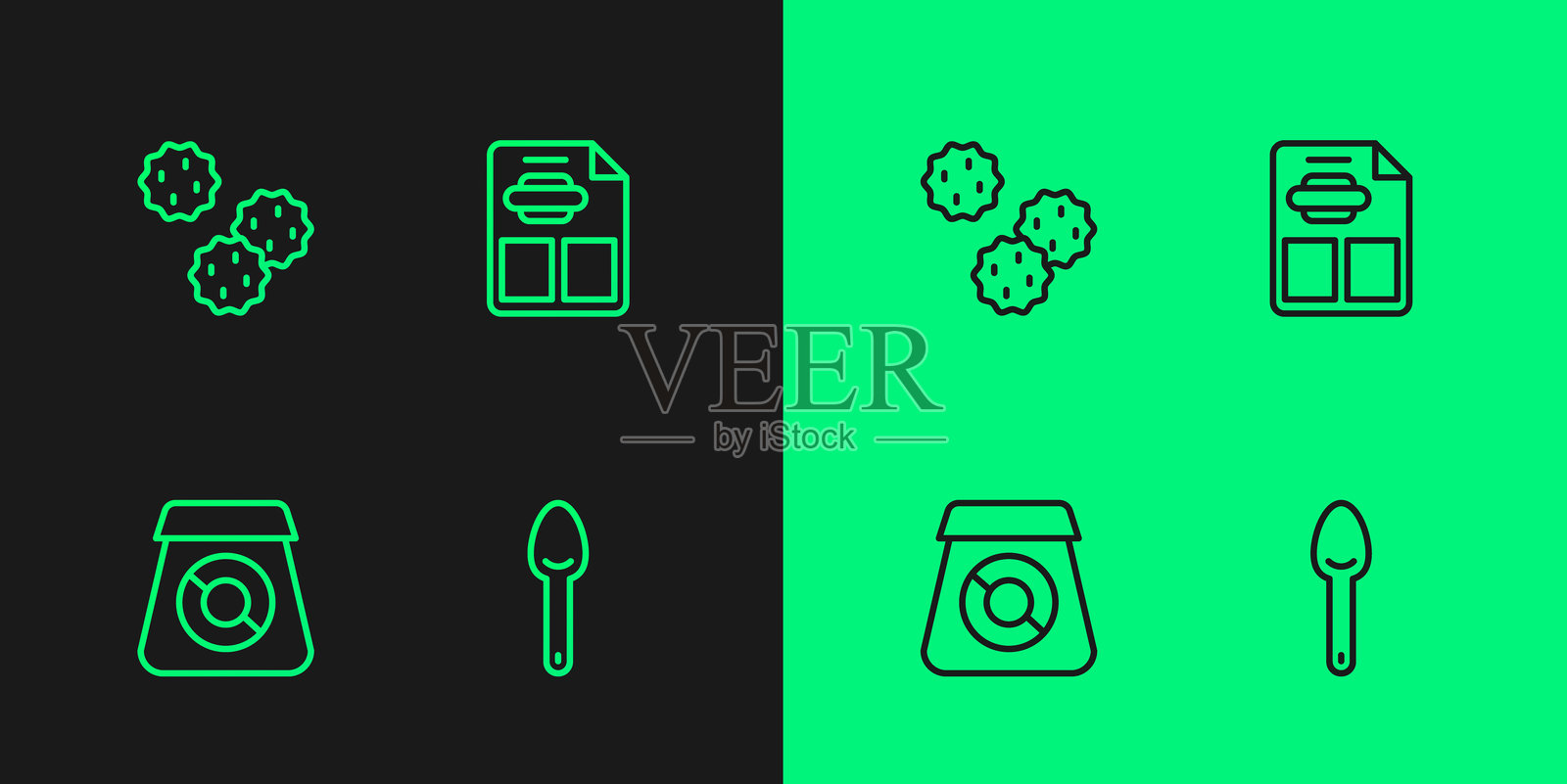 餐具图标,在线订餐,饼干和餐厅咖啡菜单图标。矢量图。插画图片素材