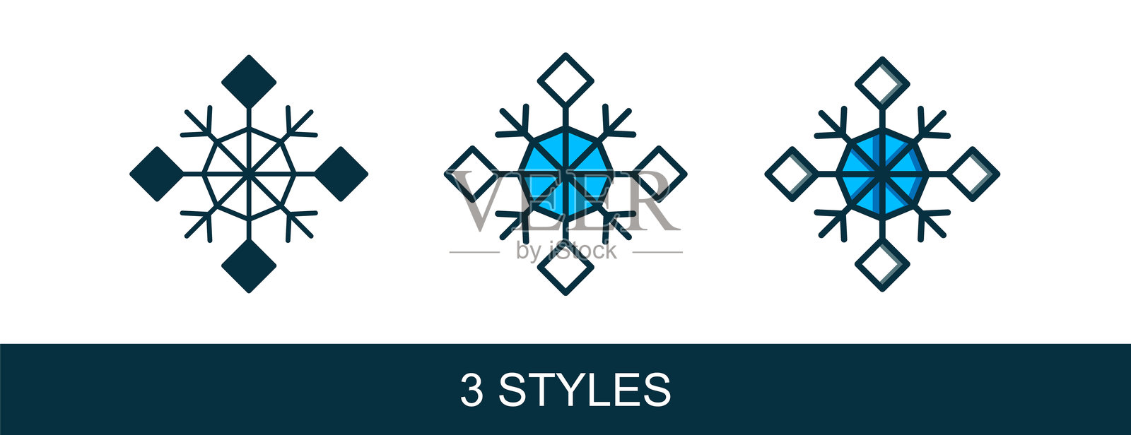 填充轮廓的雪花图标,背景为白色。圣诞快乐,新年快乐。矢量图。插画图片素材