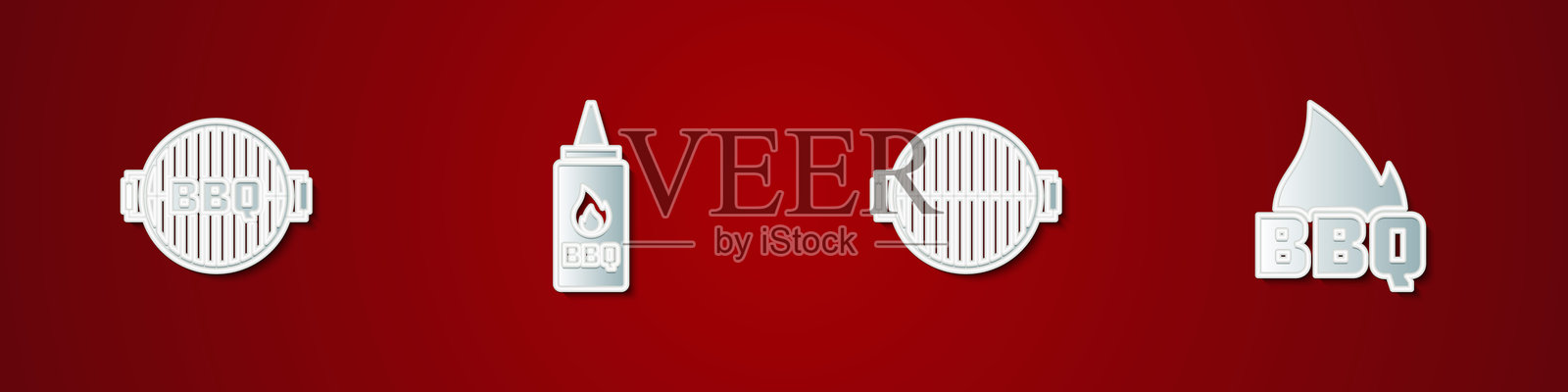 烧烤架、番茄酱瓶和火焰图标。矢量图。插画图片素材