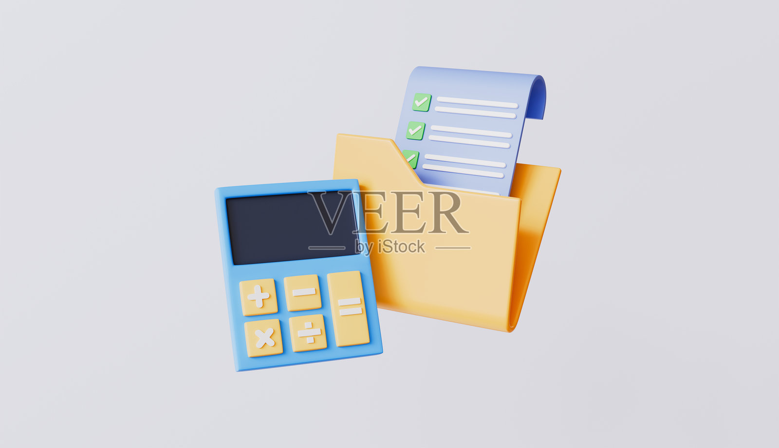 计算器和黄色文件夹,带有清单,文件整理,财务管理照片摄影图片