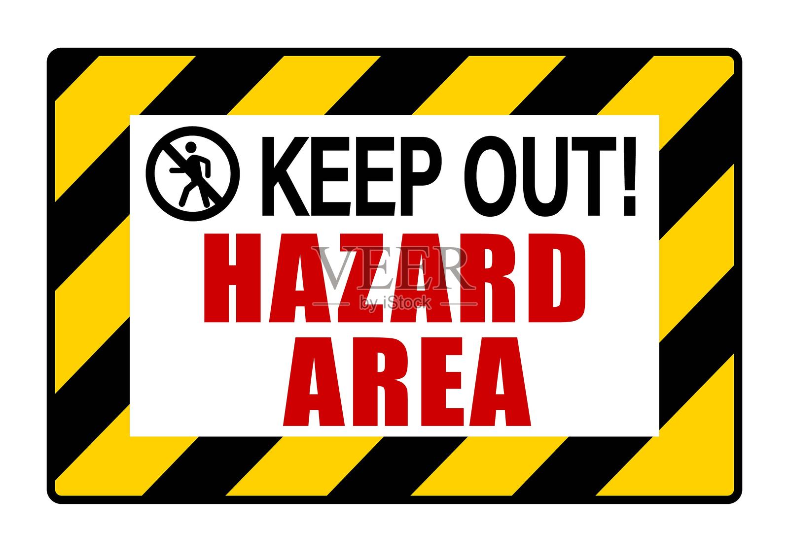 禁止入内,危险区域。带有禁止入内符号和文字的警告标志插画图片素材