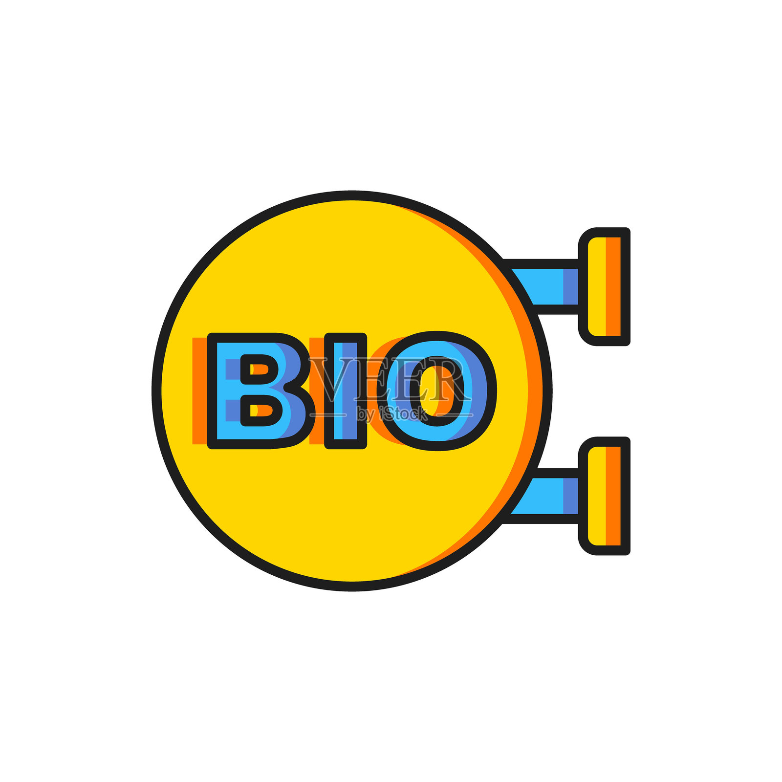 绿色生物健康食品图标,背景为白色。 有机产品。 健康食品贴纸。 平面填充轮廓风格,带阴影。 向量图。插画图片素材