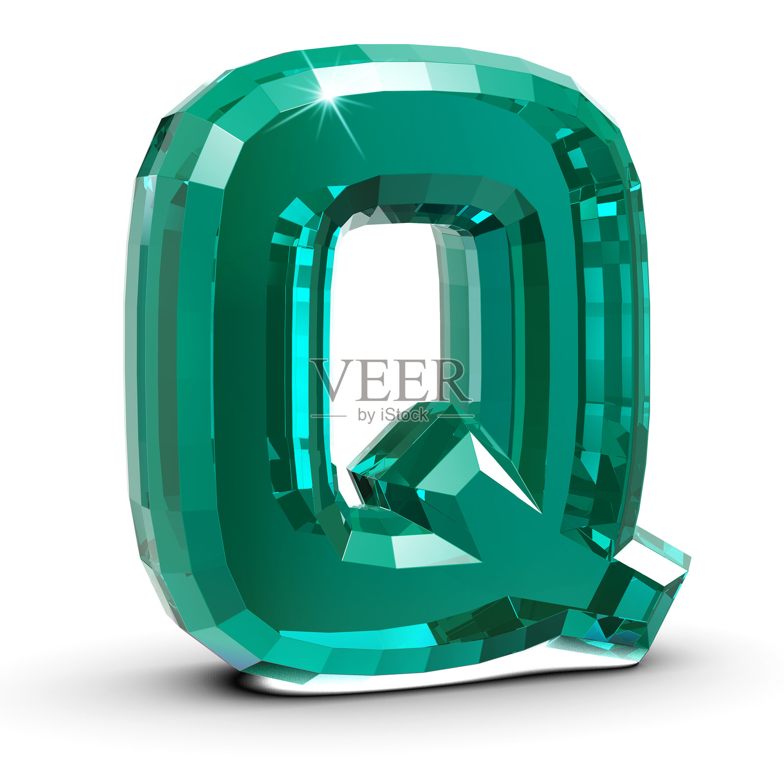 白色背景上的3D翡翠字母Q照片摄影图片