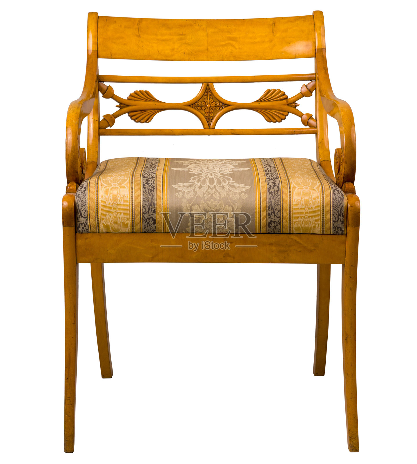 比德迈尔风格的条纹靠垫椅子照片摄影图片