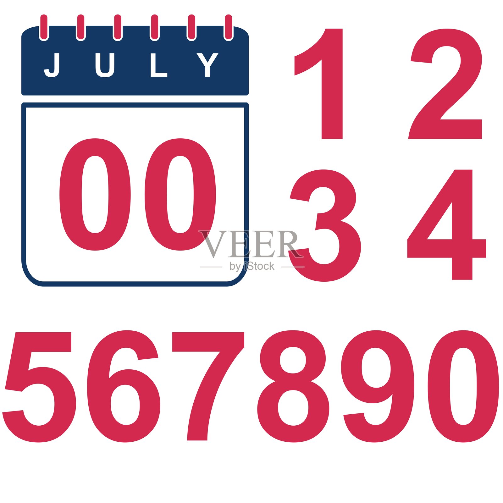 七月日历模板。单位日历插画图片素材