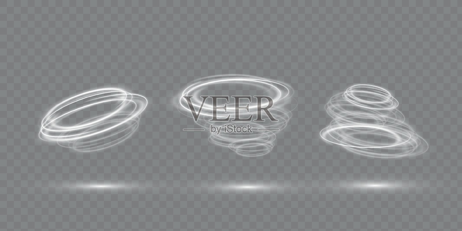 真实的雪暴或风旋涡效果,独立于透明背景。白色螺旋、波浪、曲线漩涡效果的矢量插图。插画图片素材