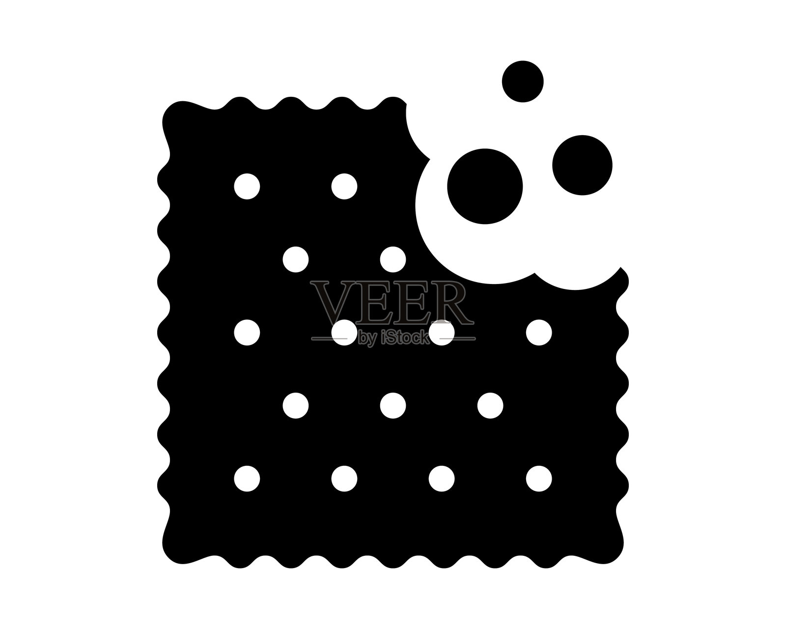 被咬过的饼干轮廓和碎屑。方形的甜味或咸味饼干。脆脆的小吃,孤立在白色背景上。矢量图形插图插画图片素材