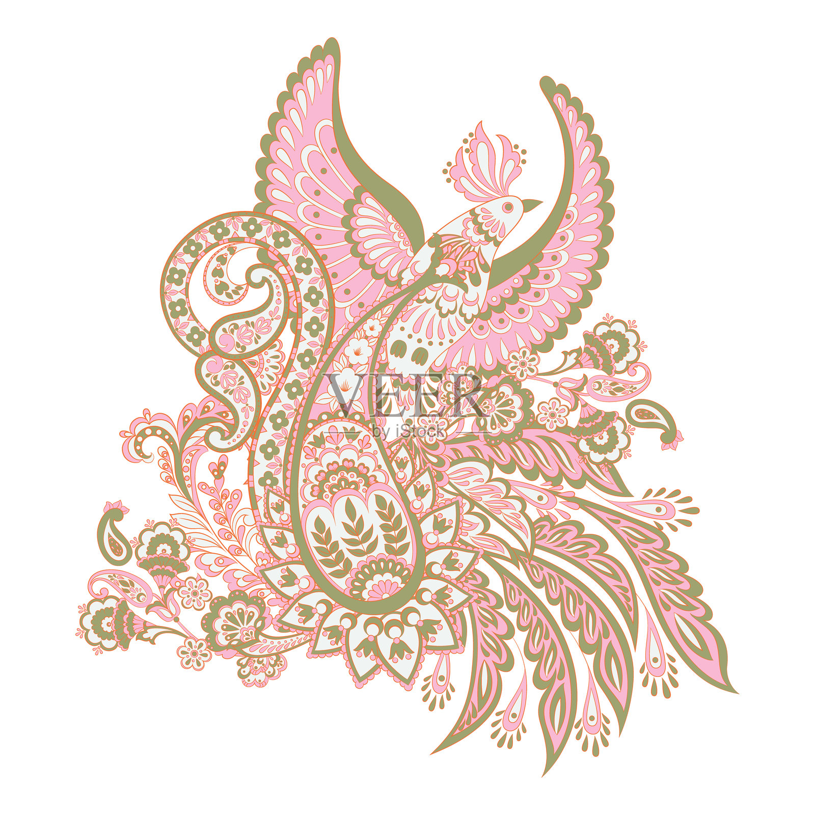 孤立的佩斯利图案。用于设计的孤立佩斯利卡片。花卉矢量图案。刺绣花卉矢量图案。插画图片素材