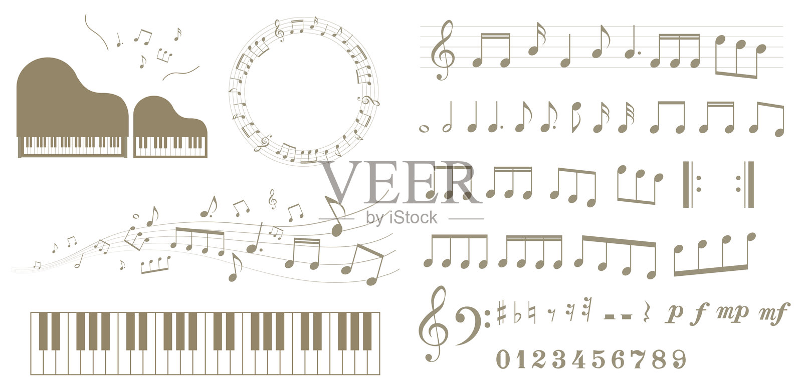 插图集的音符,休息和音乐符号插画图片素材