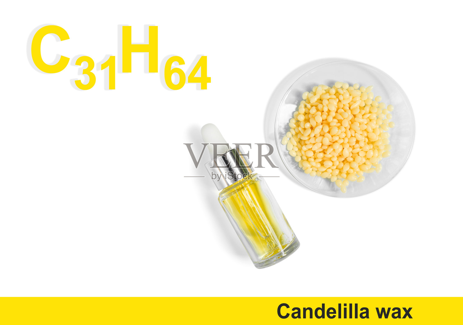 小蜡烛蜡,分子式为C31H64。化妆品和洗漱用品的化学成分。照片摄影图片