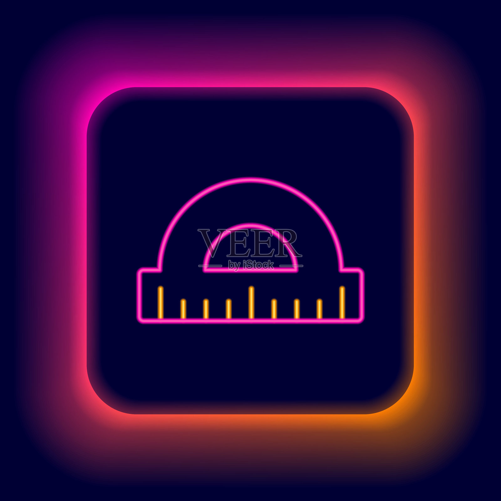 发光的霓虹线角度计网格,用于测量度数的图标,孤立在黑色背景上。倾斜角度计。测量工具。几何符号。彩色轮廓概念。矢量图。插画图片素材