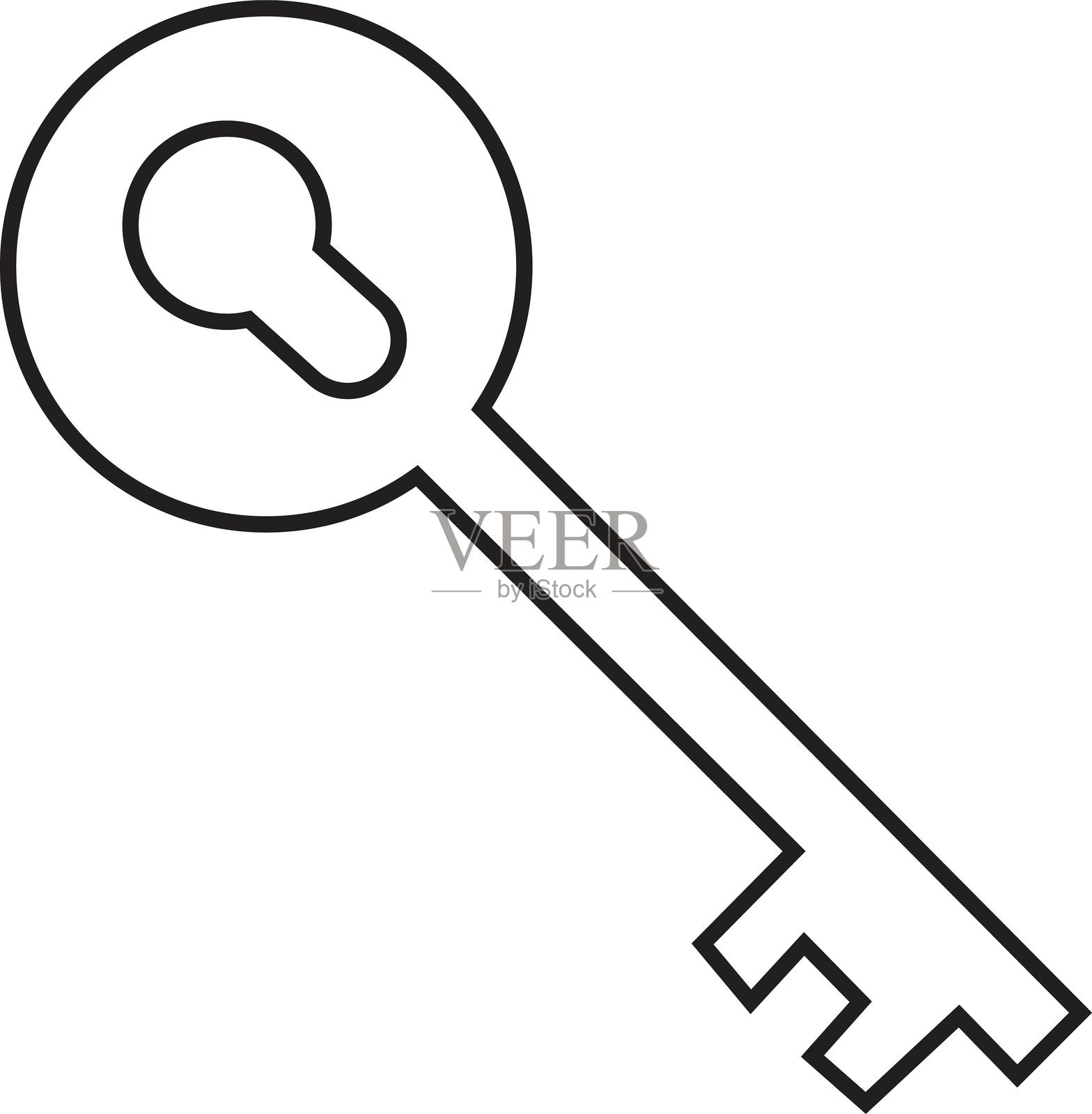 时尚线条风格的可编辑钥匙图标。适用于您的网站设计和移动应用的钥匙符号。透明背景上表示安全系统概念的钥匙。开锁符号矢量插图。插画图片素材